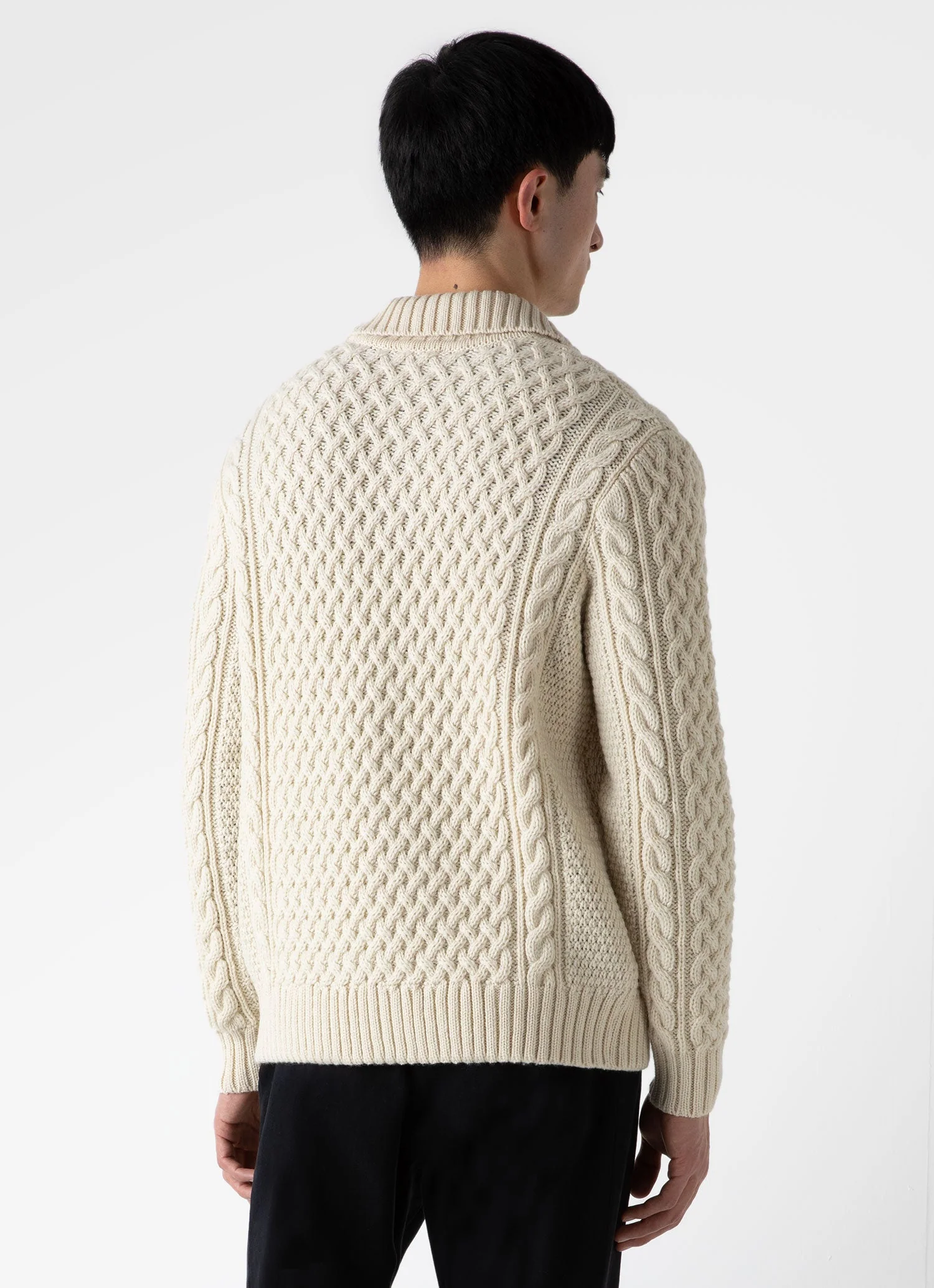 Men's Cable Knit Cardigan Jacket in Ecru - Image 5