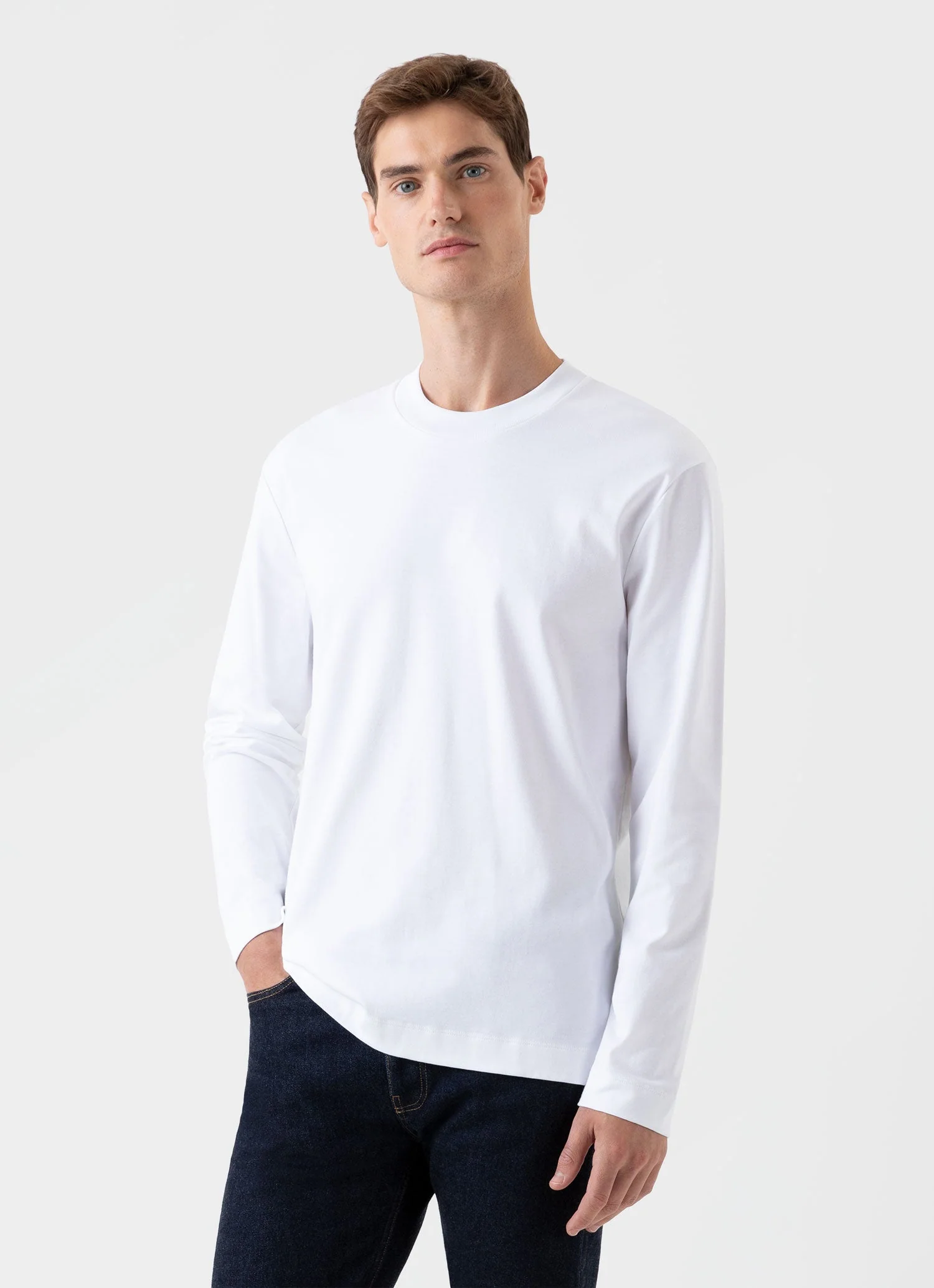 Men's Carbon Brushed Long Sleeve T-shirt in White - Image 2