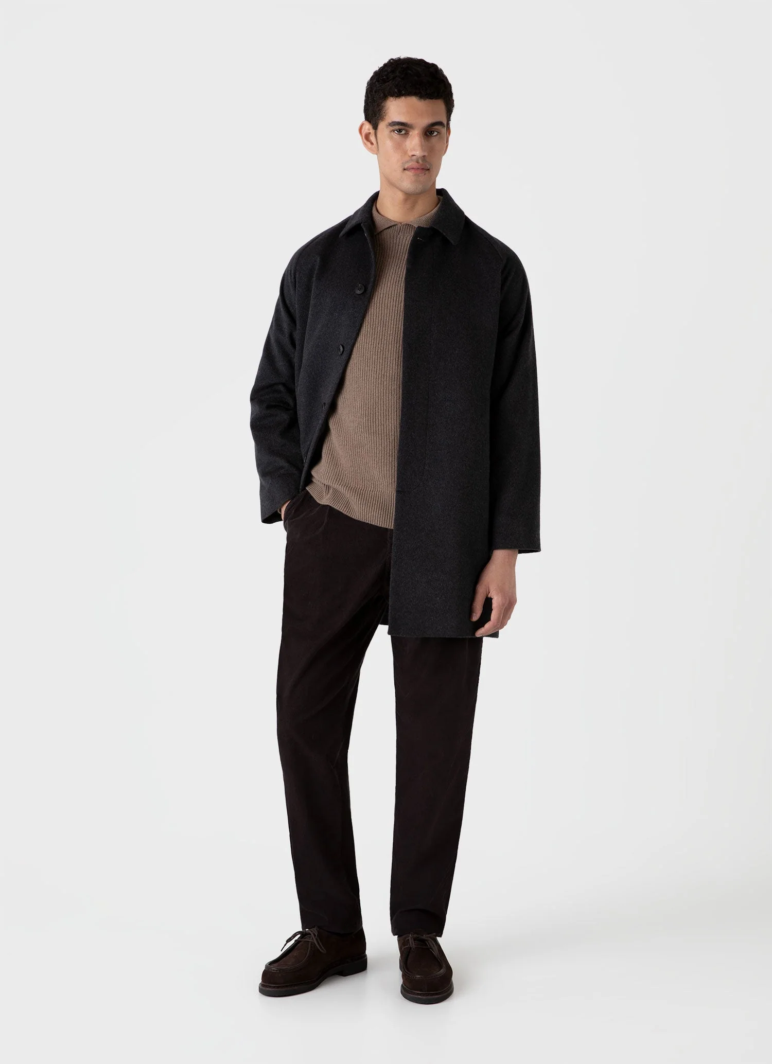 Men's Cashmere Car Coat in Charcoal Melange - Image 3