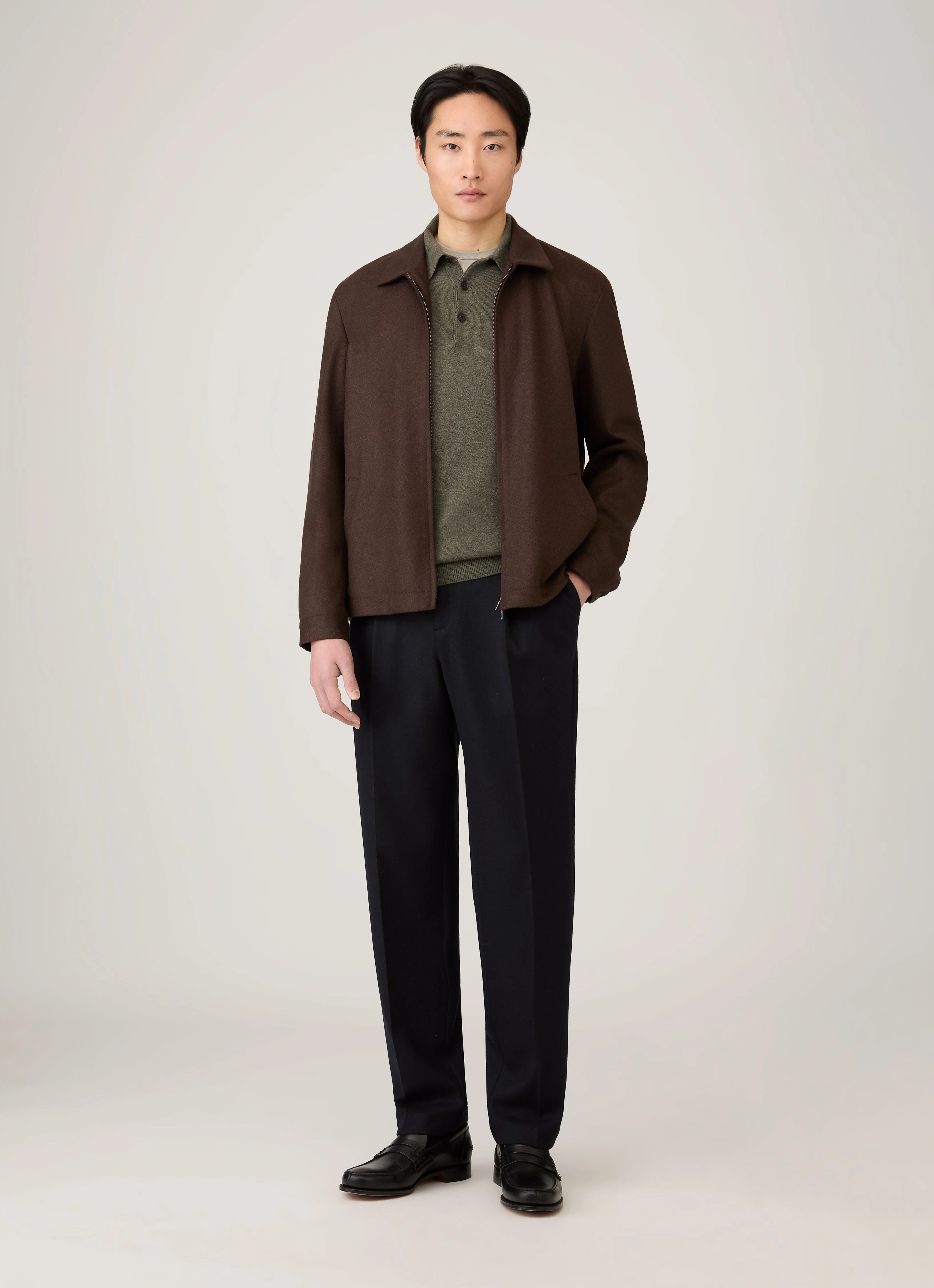 Men's Cashmere Knitted Polo Shirt in Khaki - Image 3