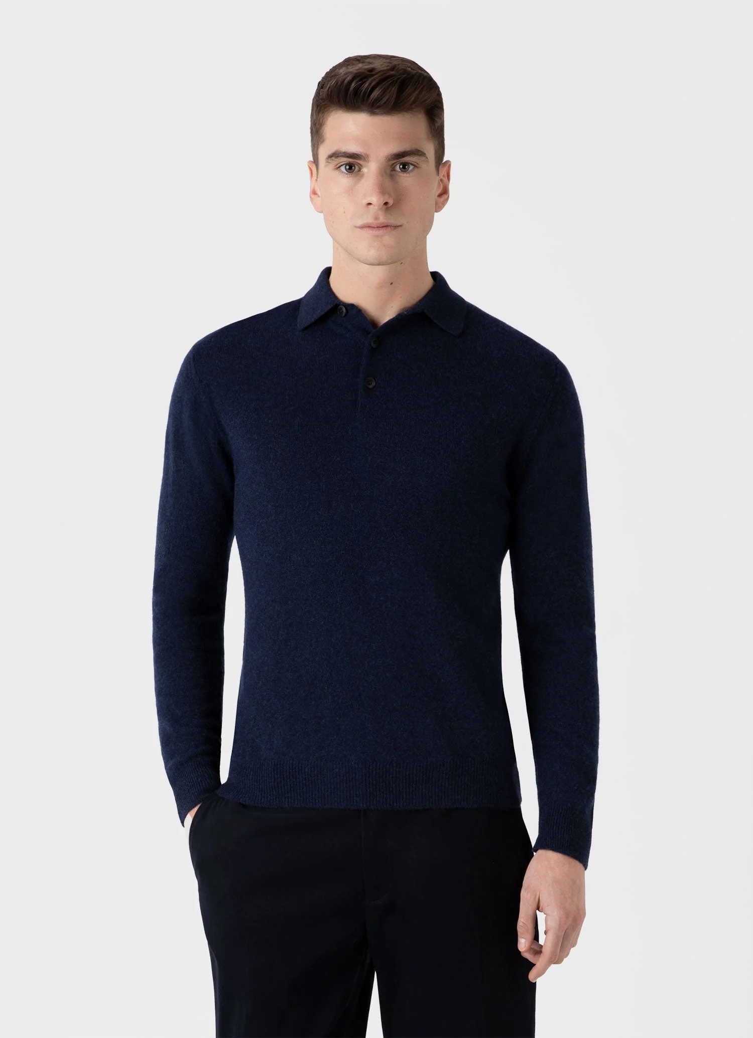 Men's Cashmere Polo Shirt in Navy Melange - Image 2