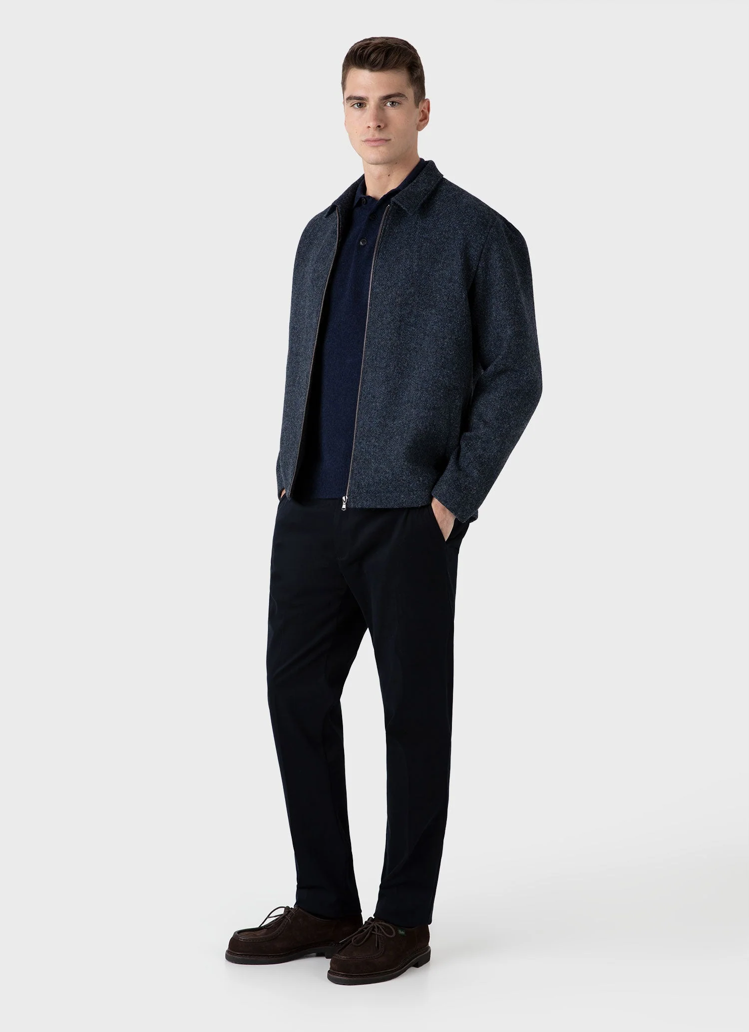 Men's Cashmere Polo Shirt in Navy Melange - Image 3