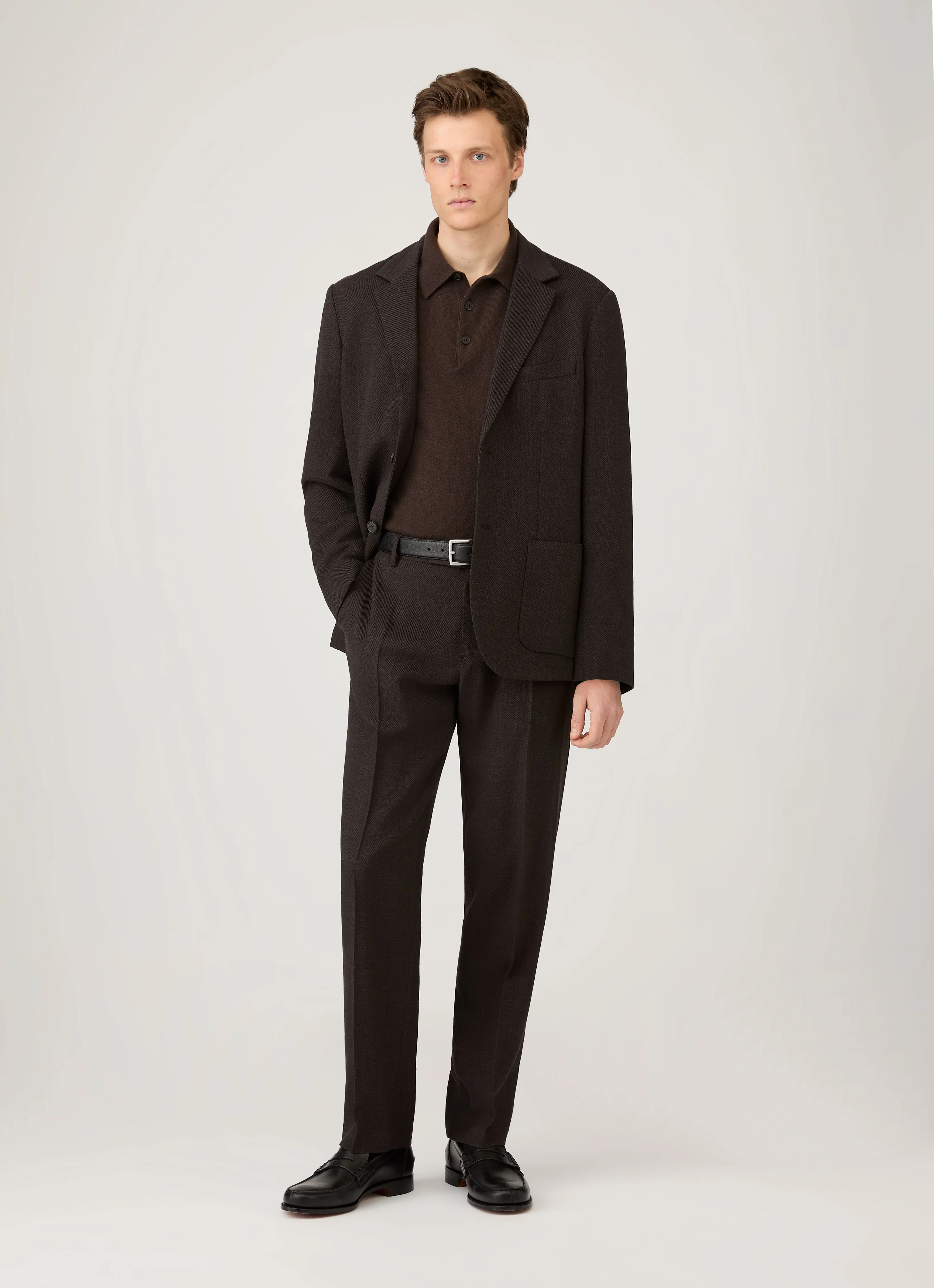 Men's Cashmere Knitted Polo Shirt in Truffle - Image 3