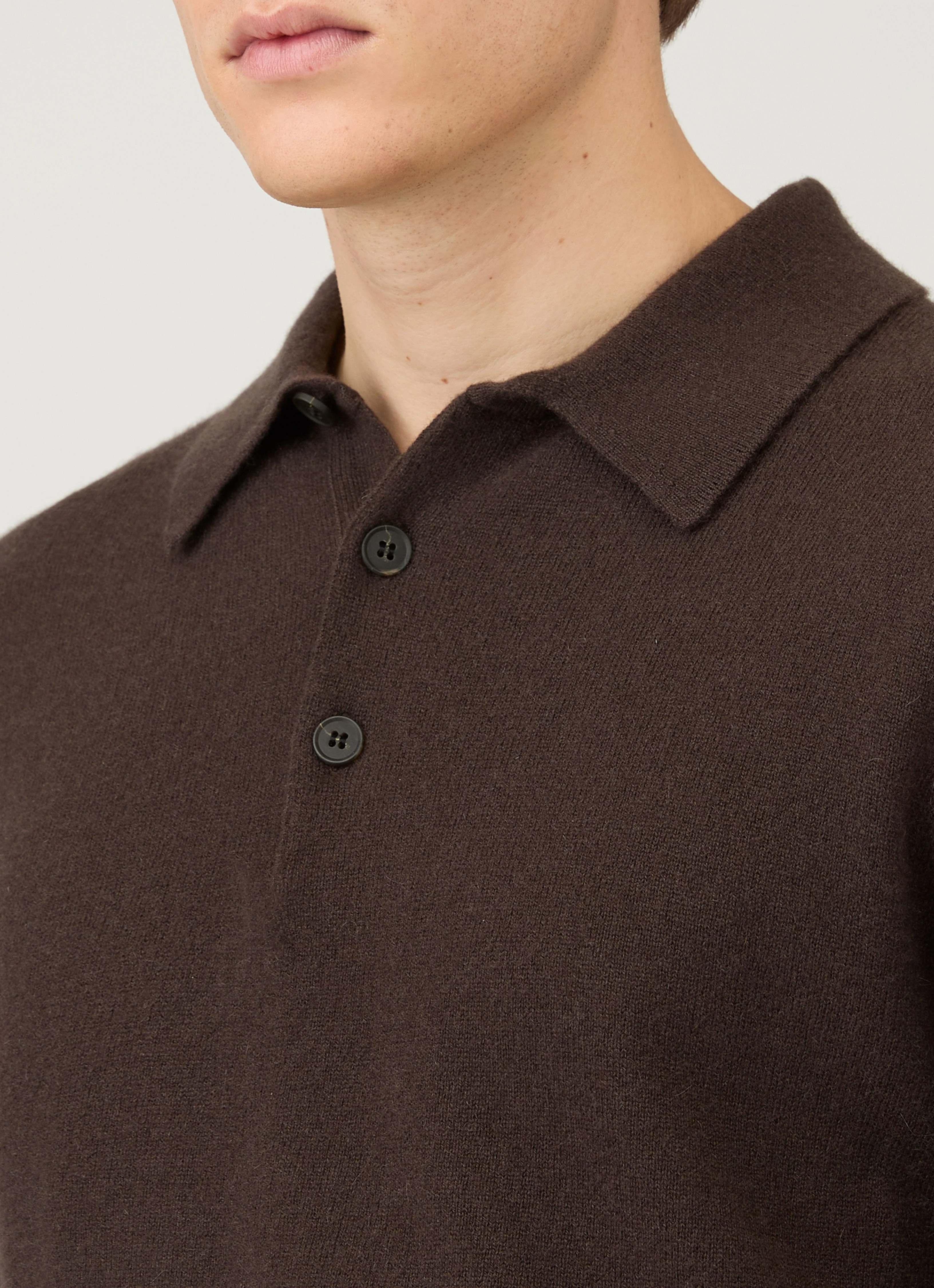 Men's Cashmere Knitted Polo Shirt in Truffle - Image 6
