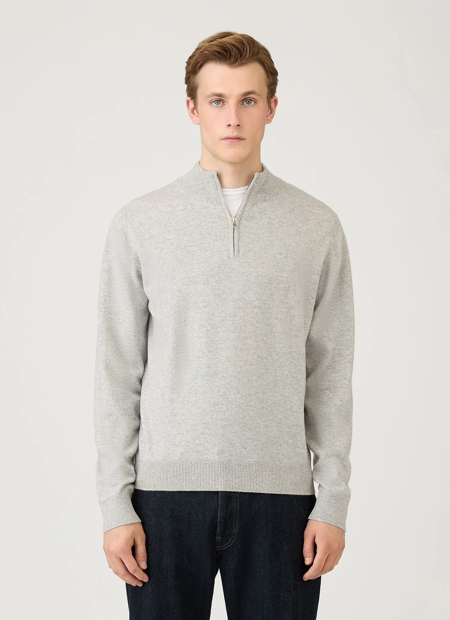 Men's Cashmere Zip Neck Jumper in Grey Melange - Image 2