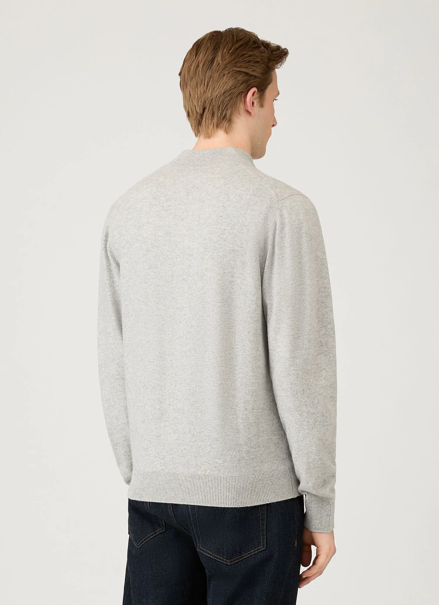 Men's Cashmere Zip Neck Jumper in Grey Melange - Image 5