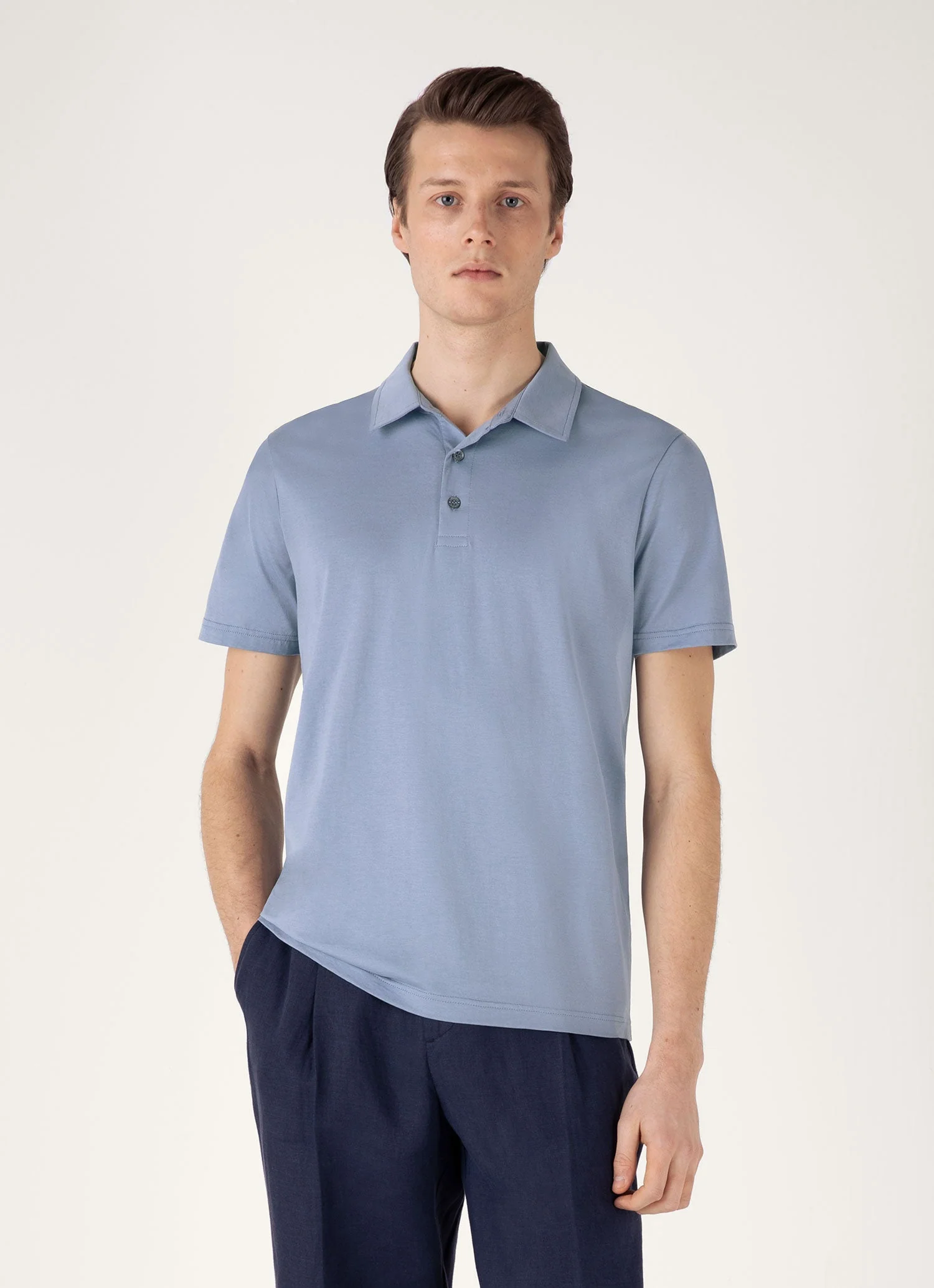 Men's Classic Jersey Polo Shirt in Vintage Blue - Image 2