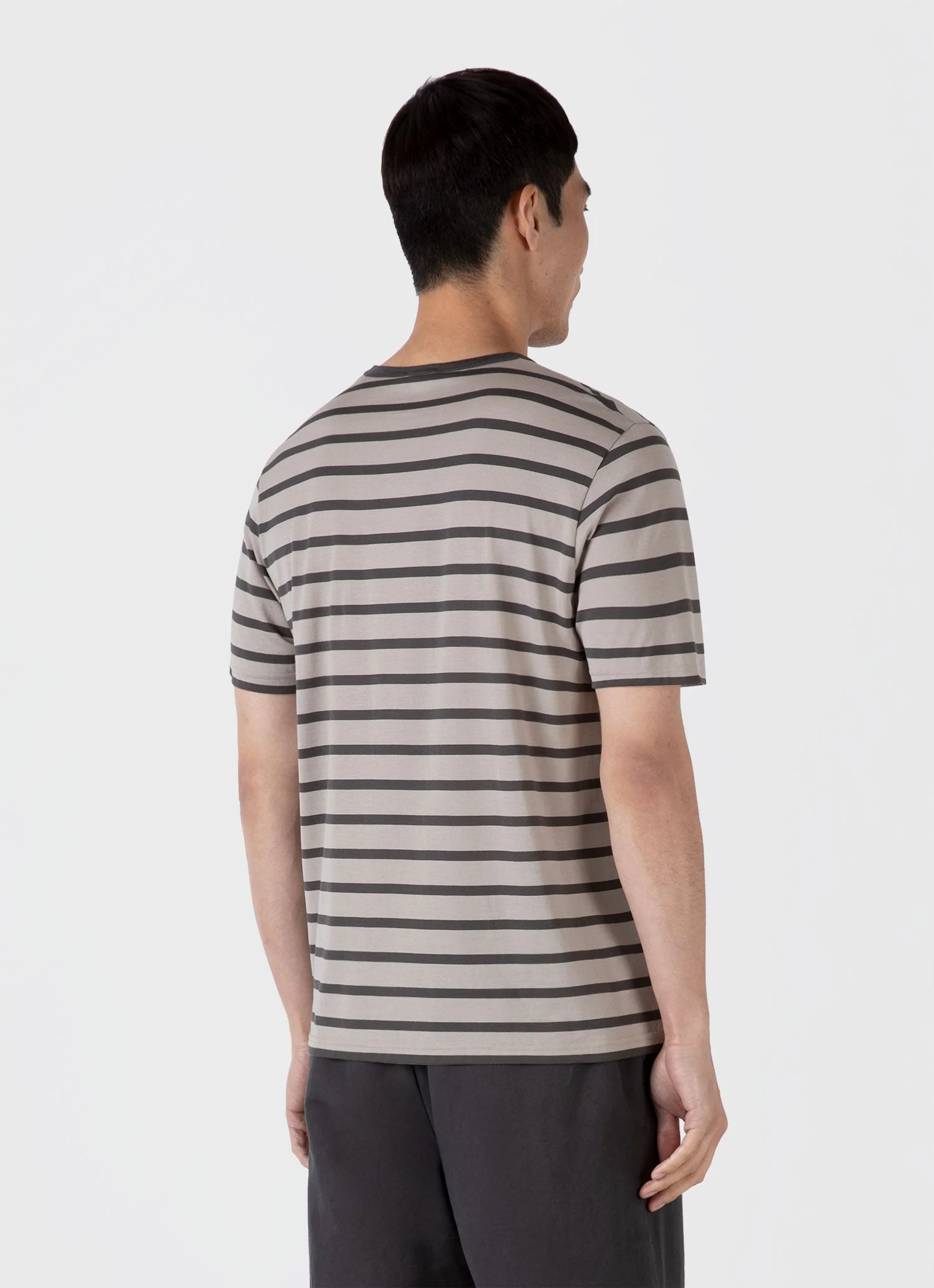 Men's Classic T-shirt in Ash Grey/Charcoal Breton Stripe - Image 5