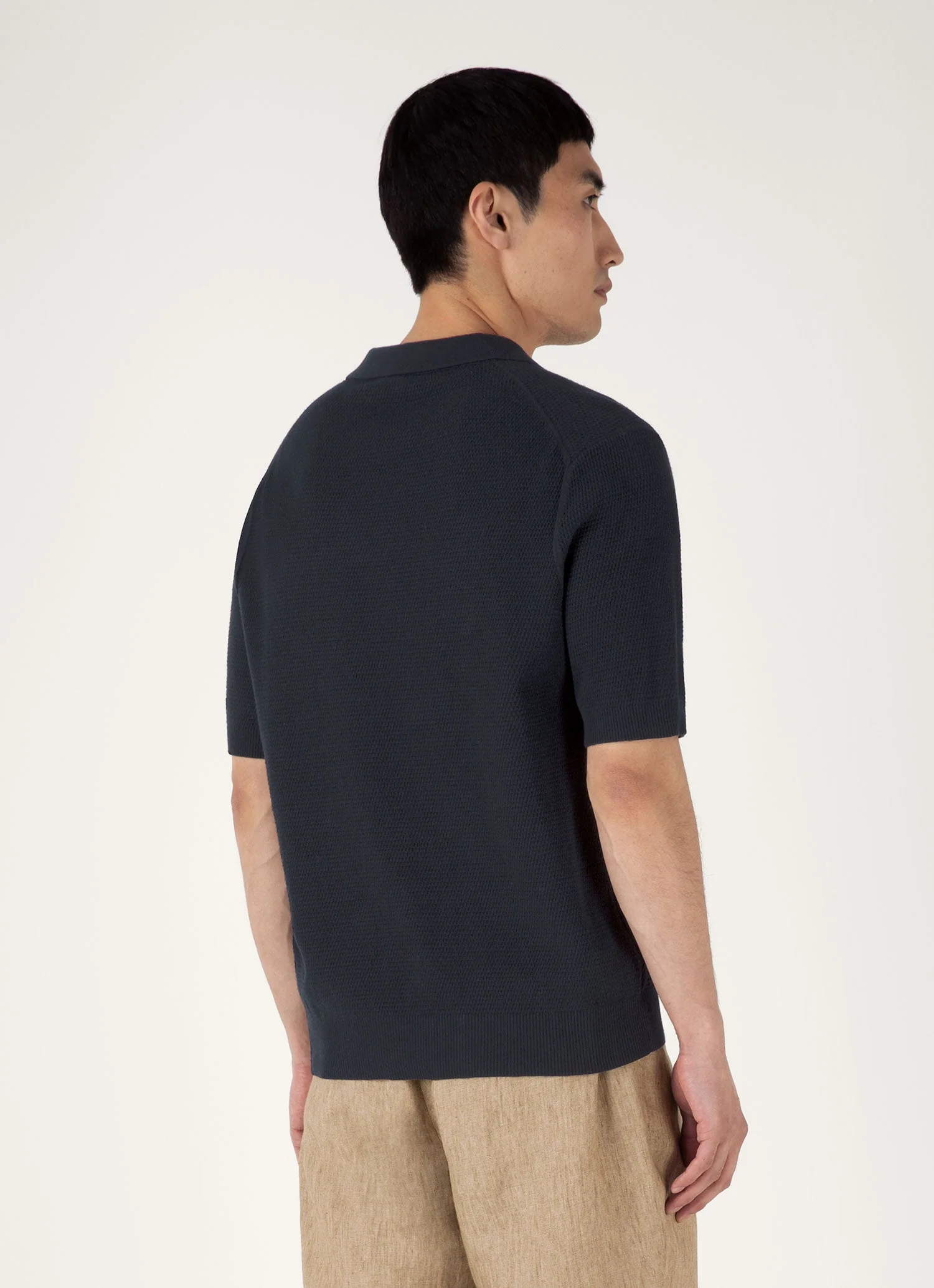 Men's Compact Mesh Knit Polo Shirt in Navy - Image 5