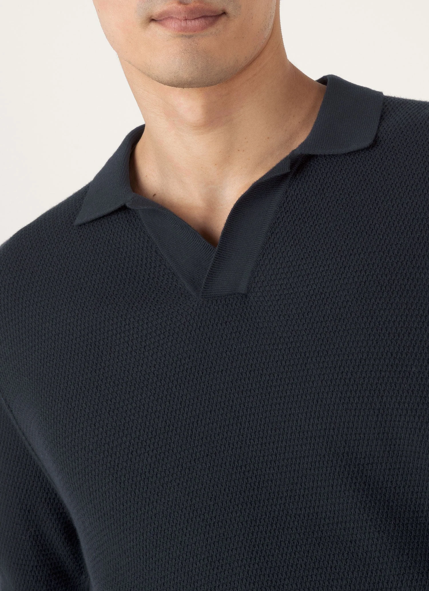 Men's Compact Mesh Knit Polo Shirt in Navy - Image 6