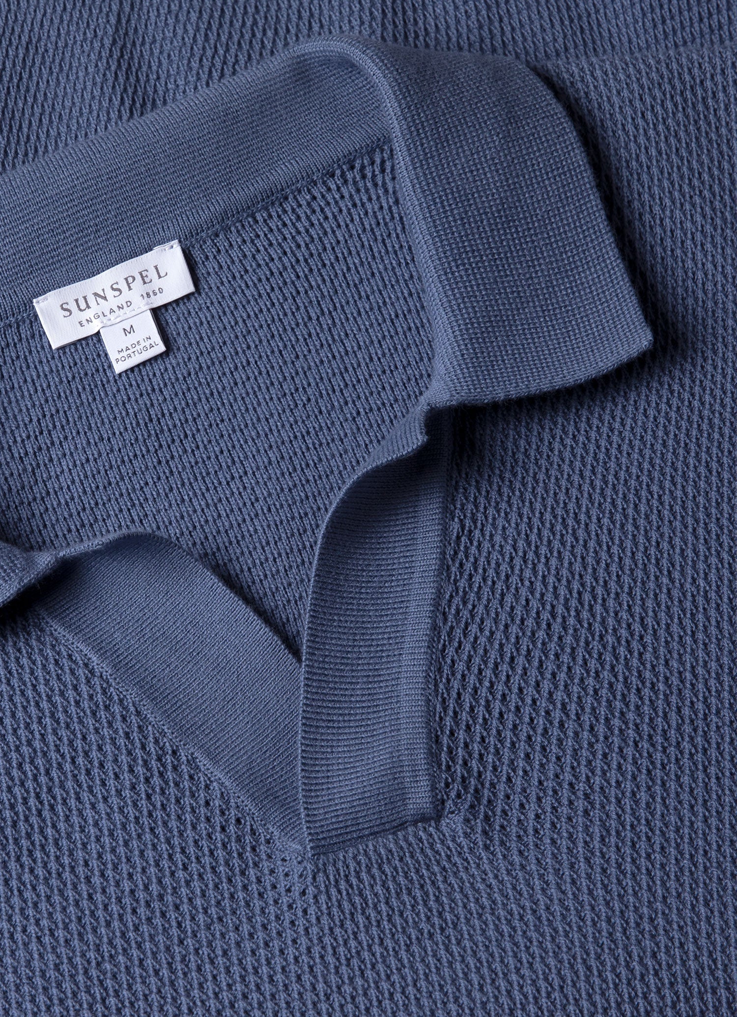 Men's Compact Mesh Knit Polo Shirt in Soft Denim - Image 4