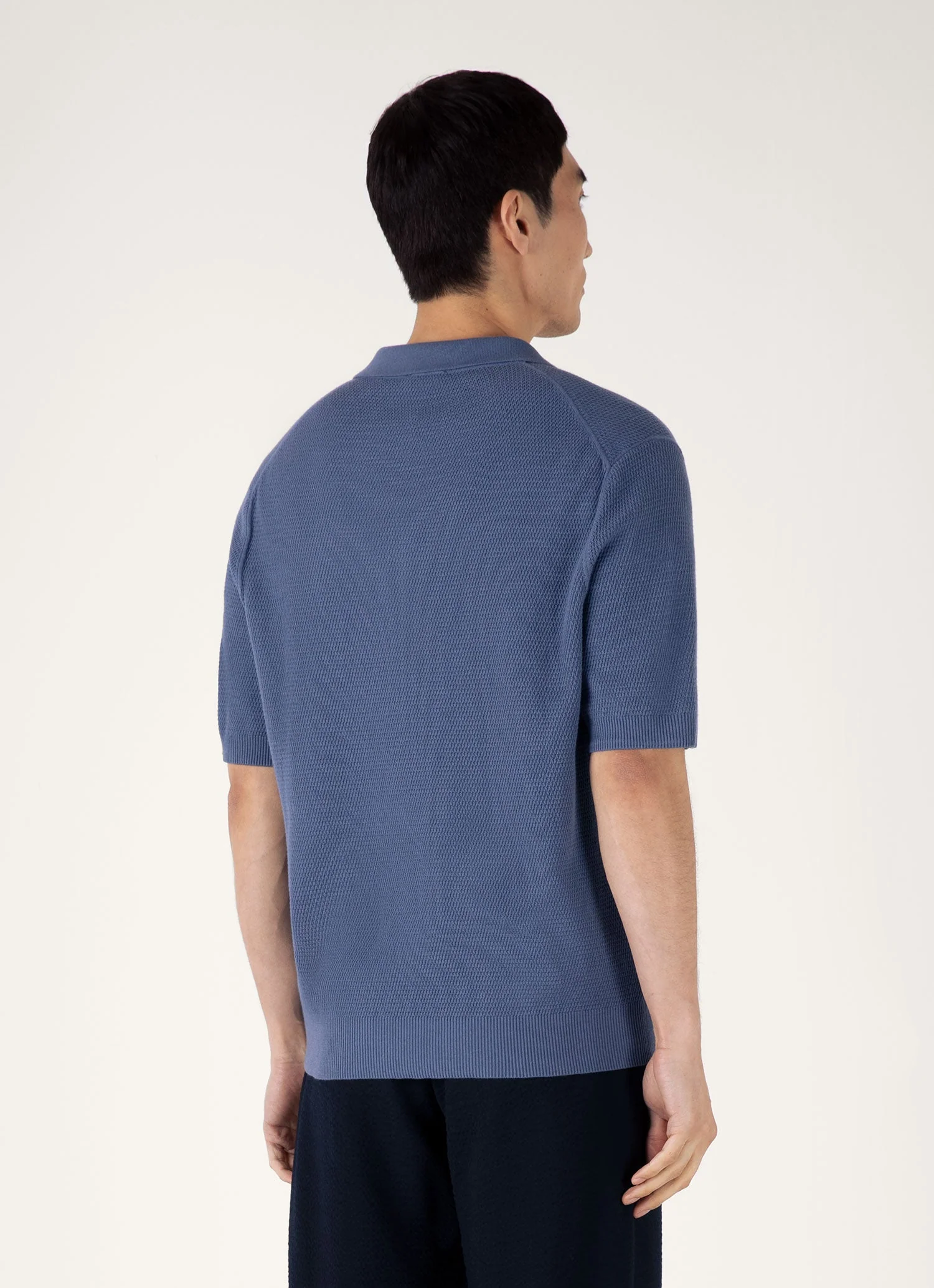 Men's Compact Mesh Knit Polo Shirt in Soft Denim - Image 5