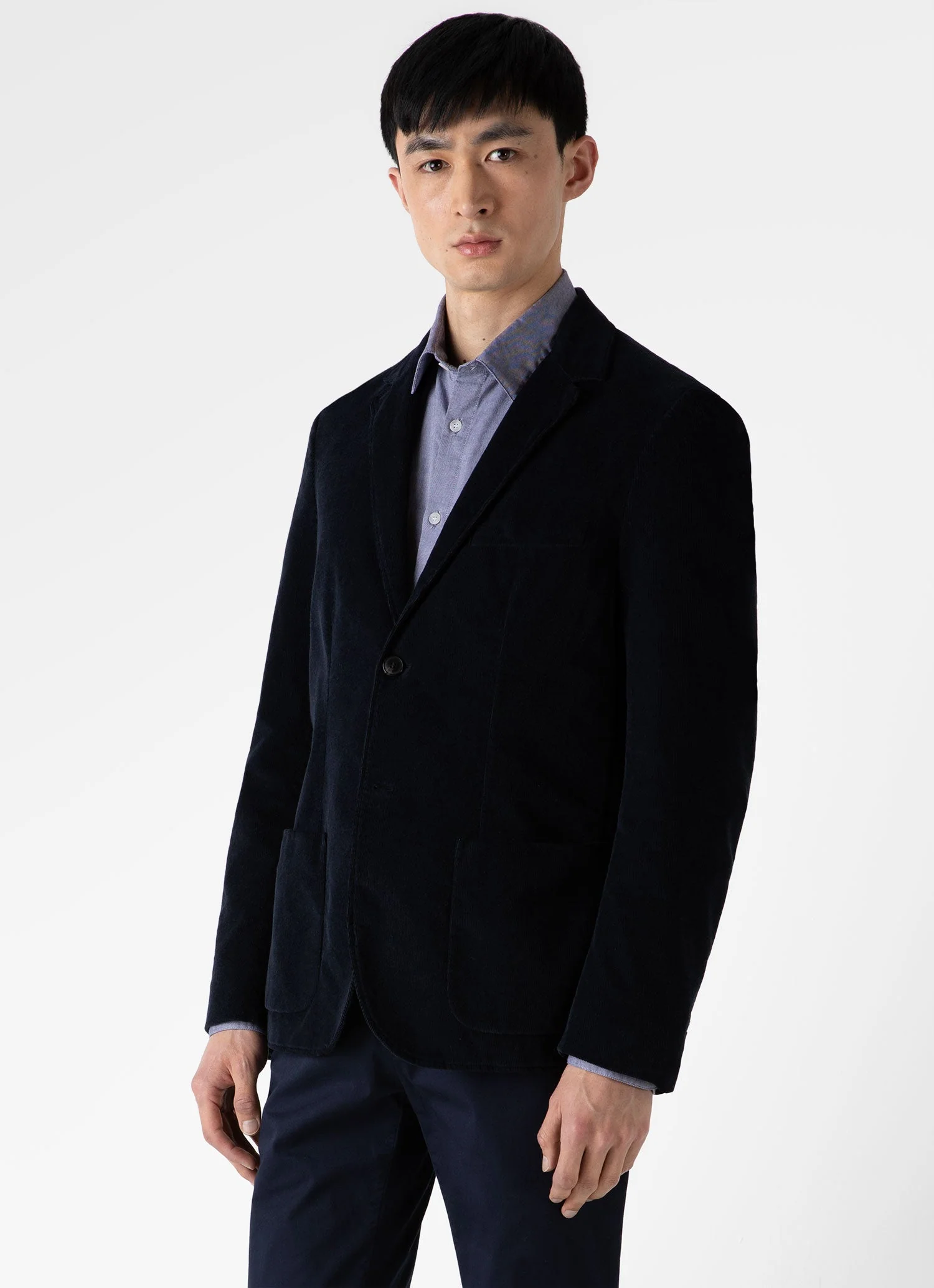 Men's Fine Corduroy Blazer in Navy - Image 2