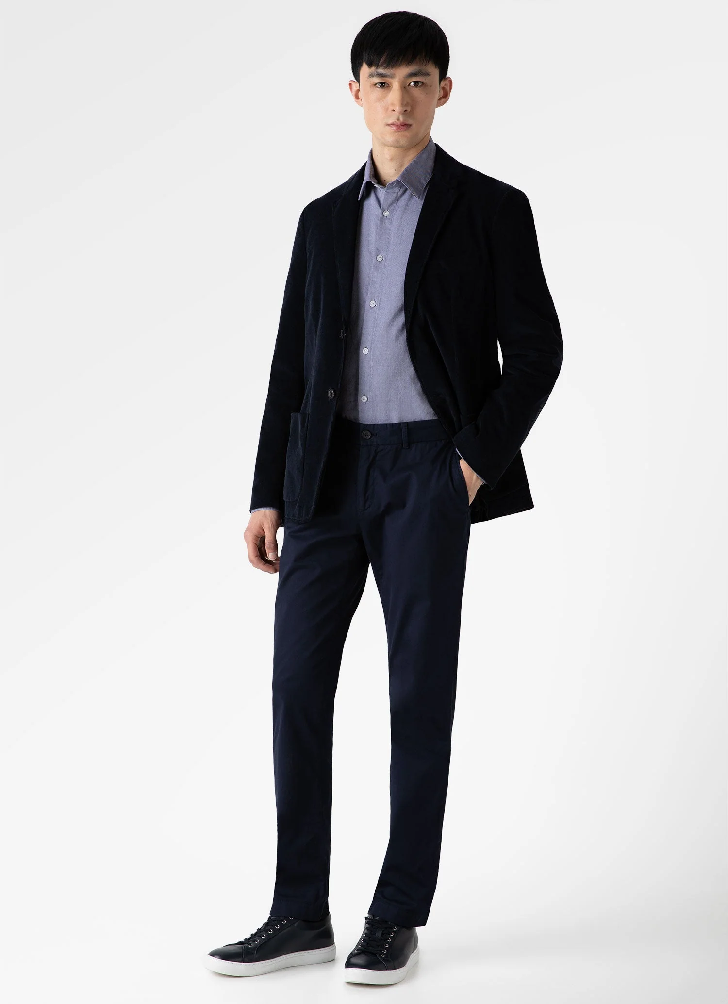 Men's Fine Corduroy Blazer in Navy - Image 3