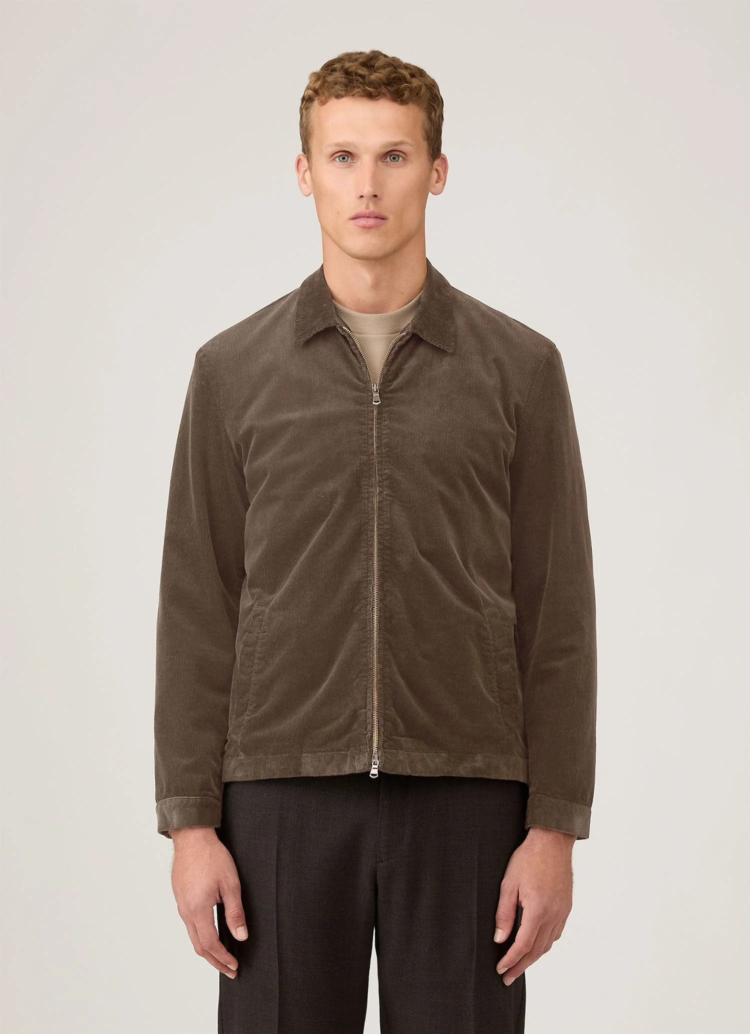 Men's Corduroy Harrington Jacket in Bark - Image 2
