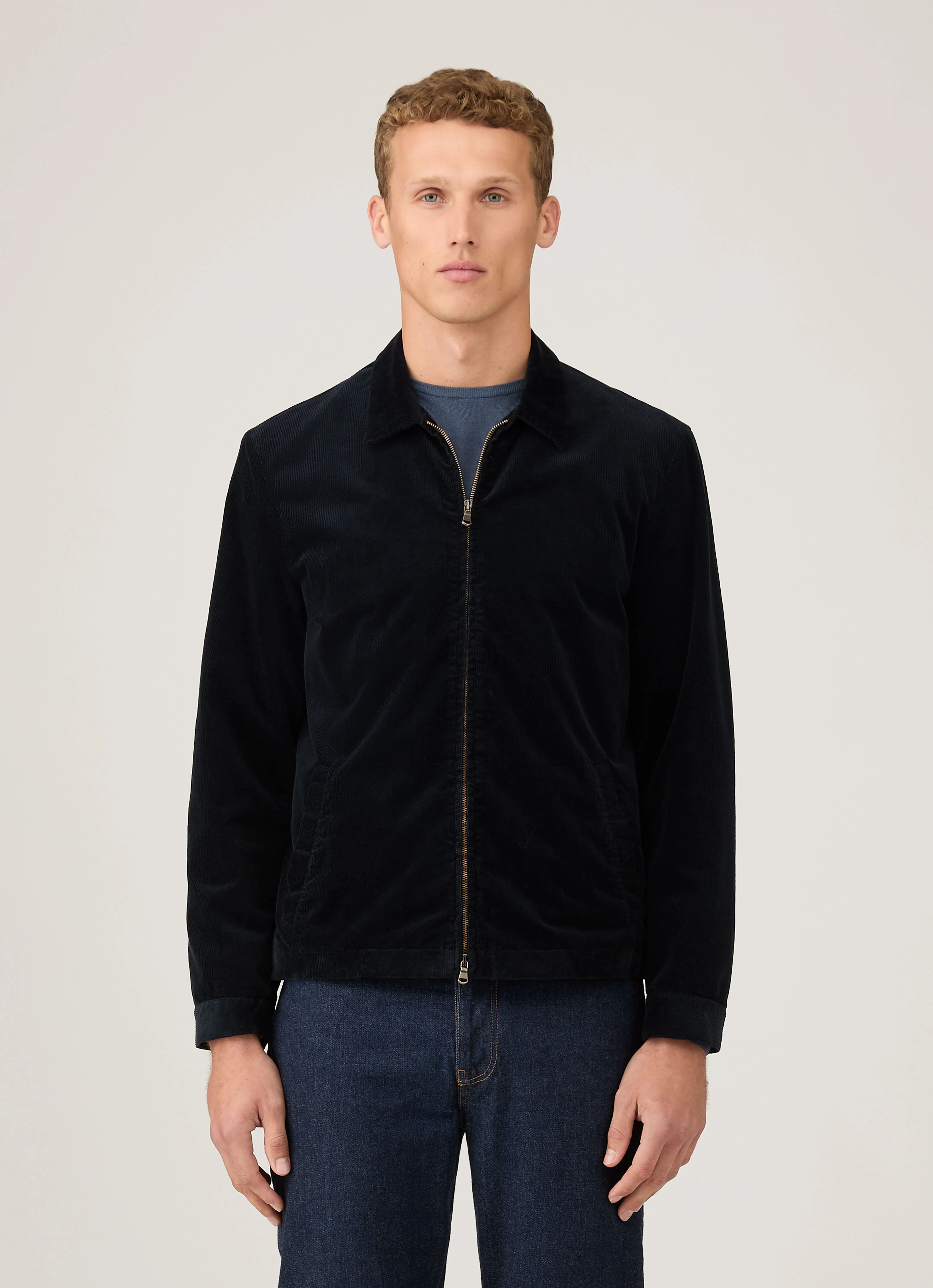 Men's Corduroy Harrington Jacket in Navy - Image 2