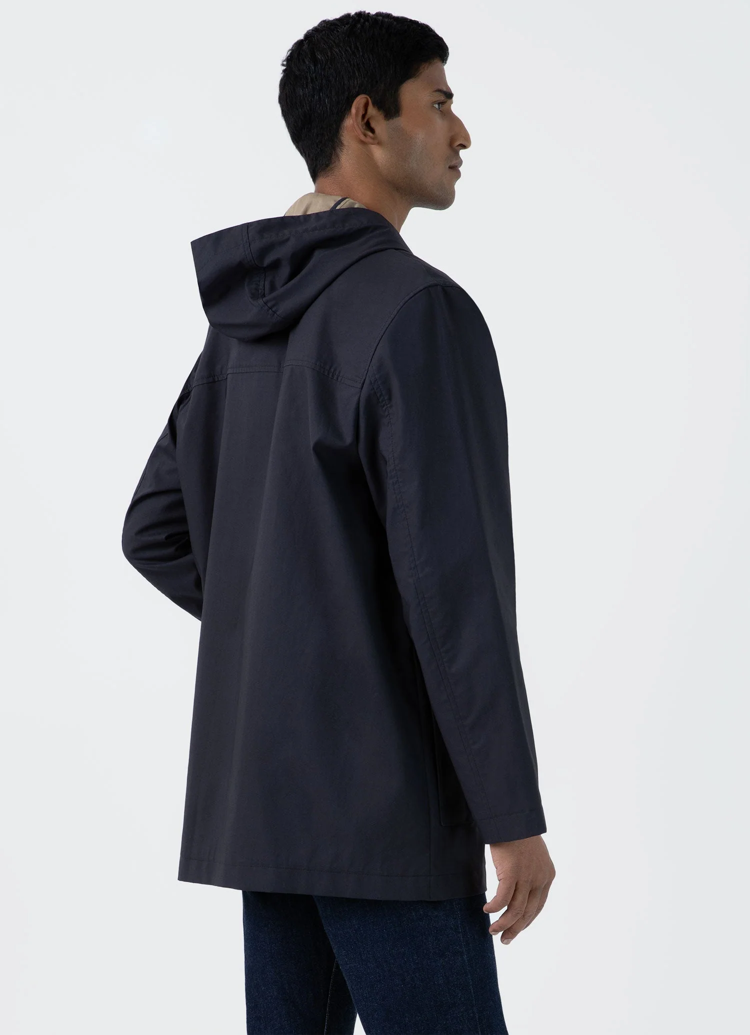 Men's Cotton Bonded Hooded Mac in Navy - Image 5