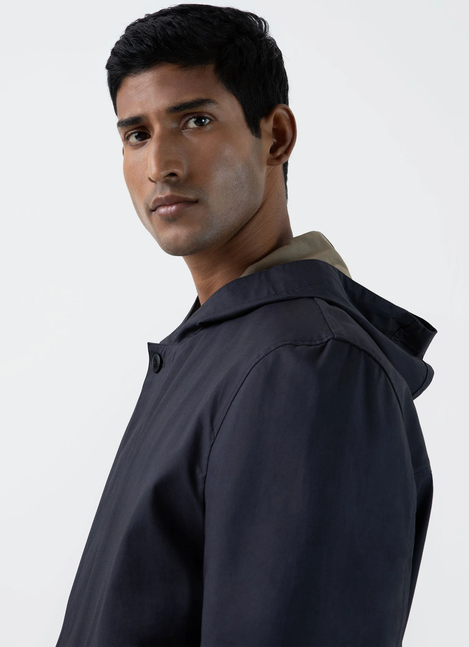 Men's Cotton Bonded Hooded Mac in Navy - Image 6