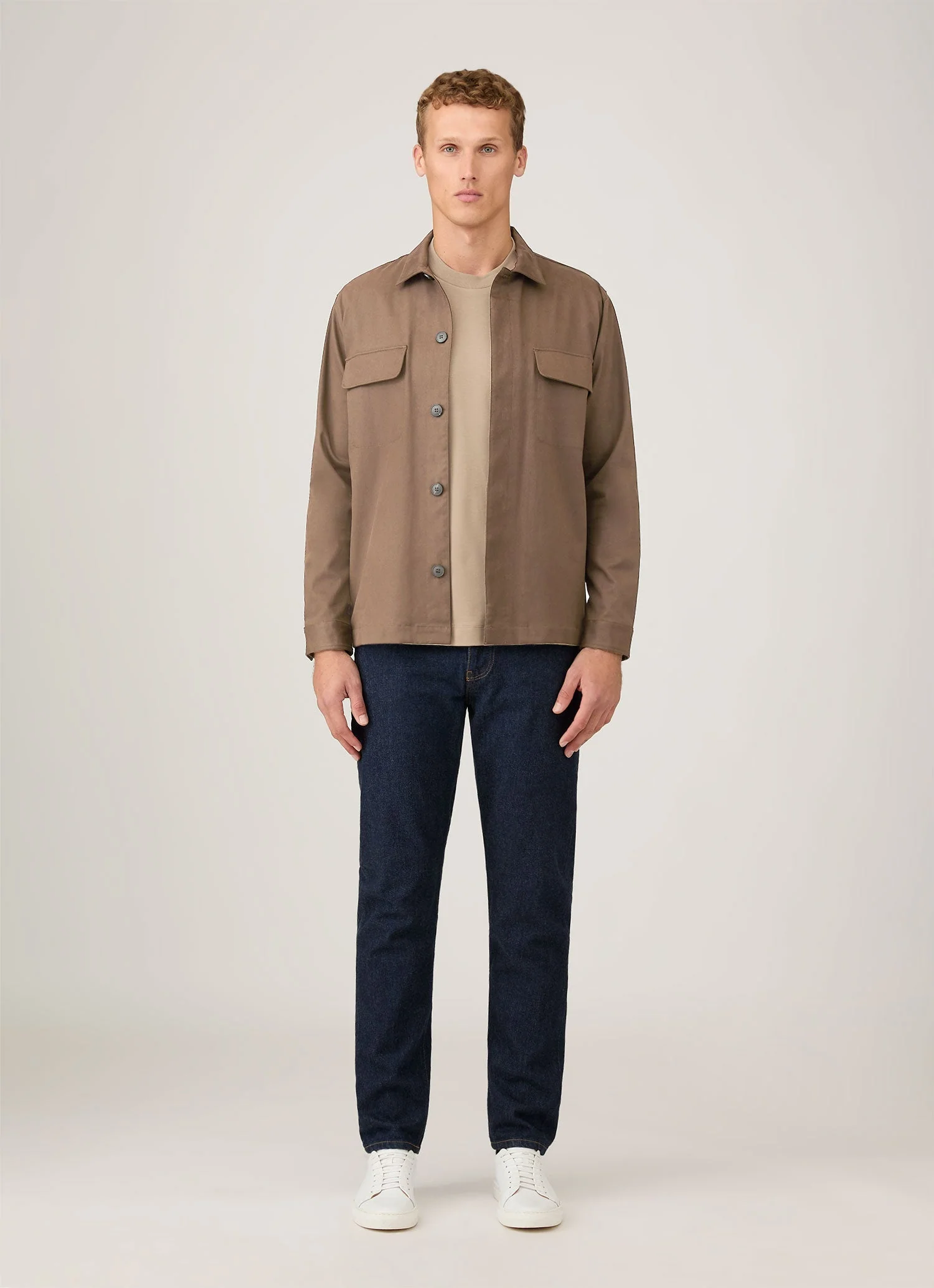 Men's Cotton Cashmere Overshirt in Dark Stone - Image 3