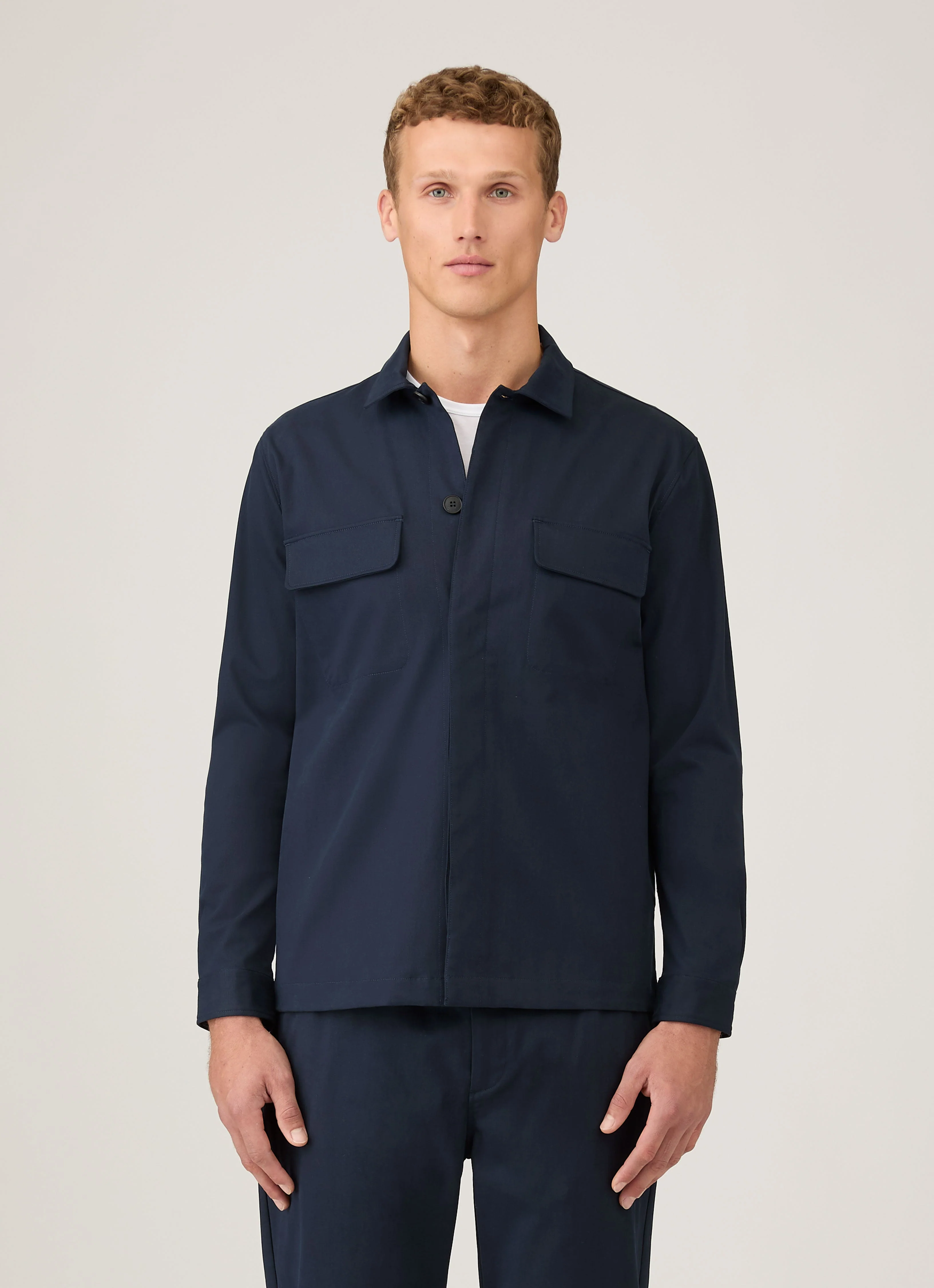 Men's Cotton Cashmere Overshirt in Navy - Image 2