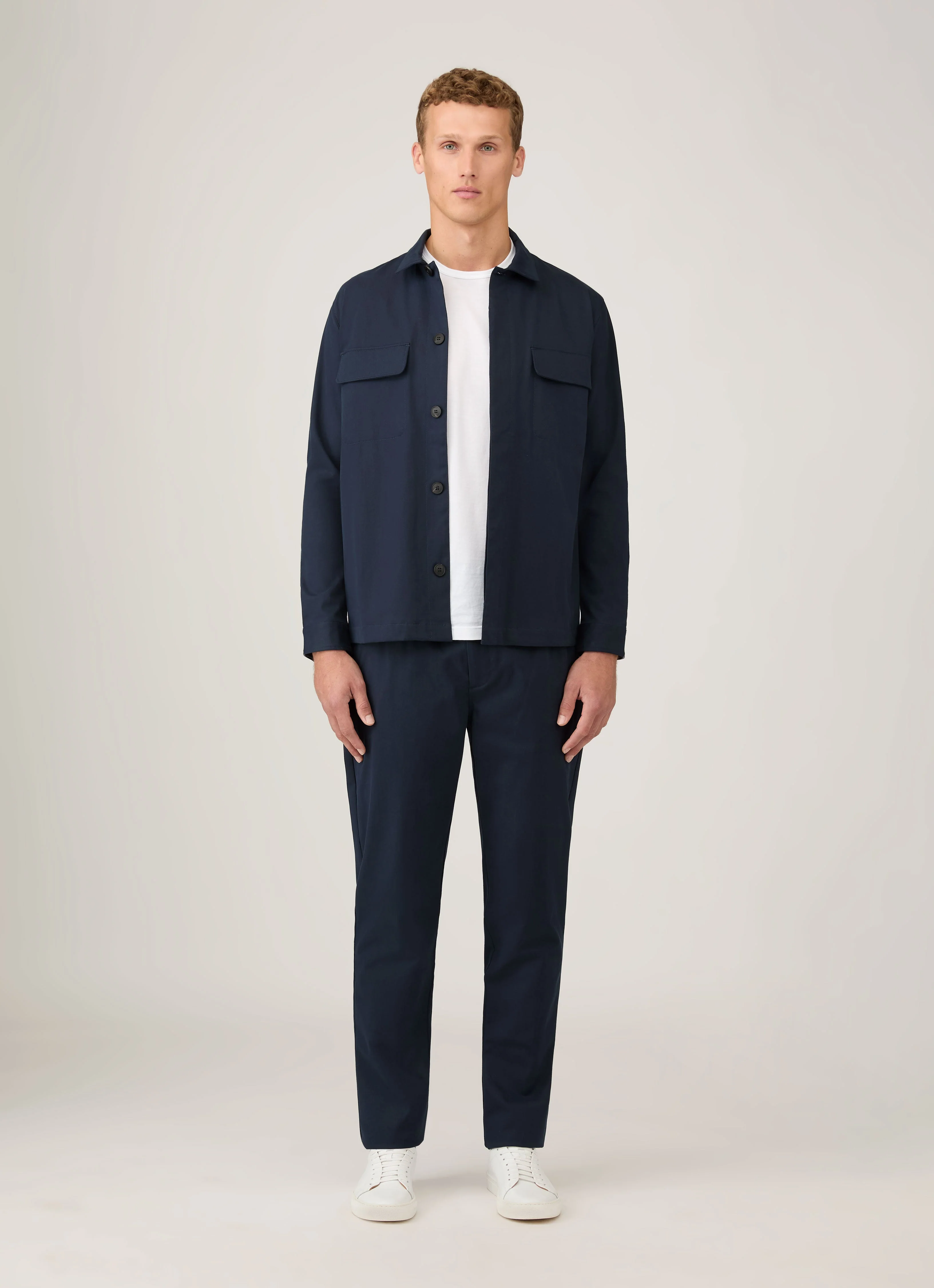 Men's Cotton Cashmere Overshirt in Navy - Image 3