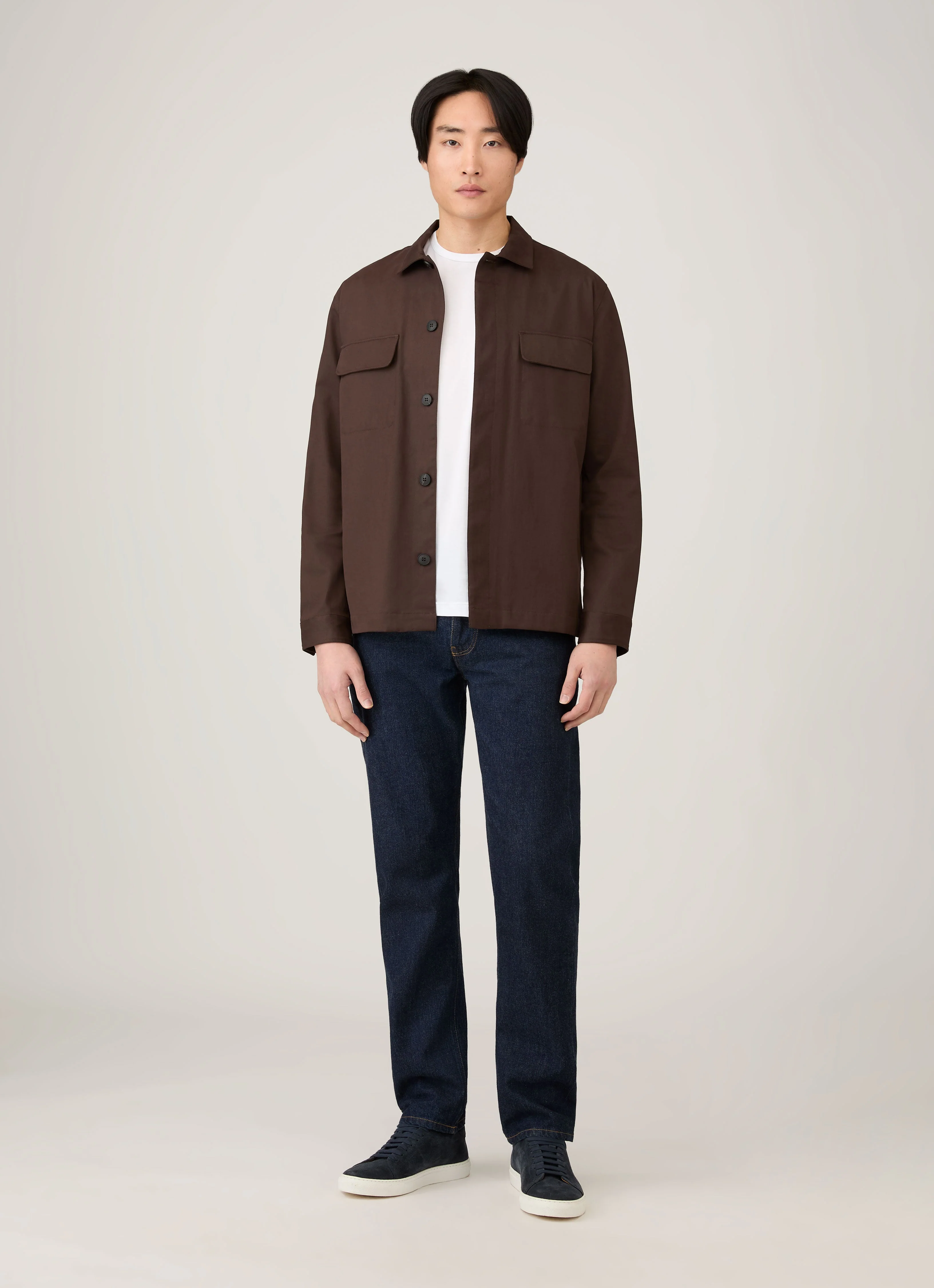Men's Cotton Cashmere Overshirt in Truffle - Image 3