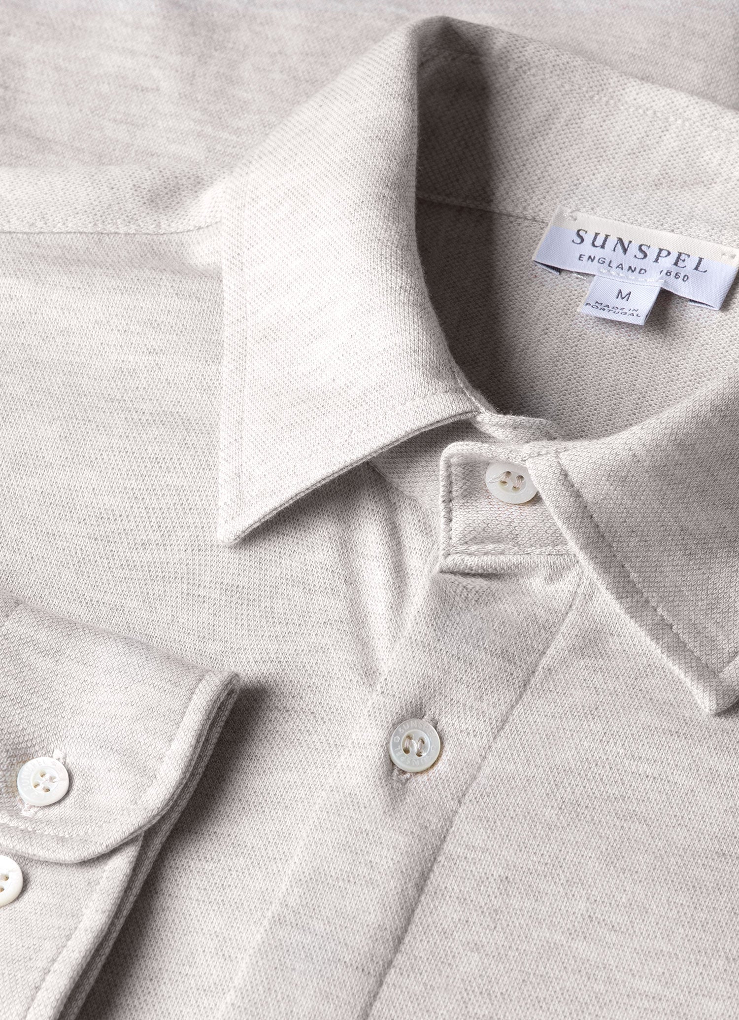 Men's Cotton Cashmere Piqué Shirt in Putty Melange - Image 4