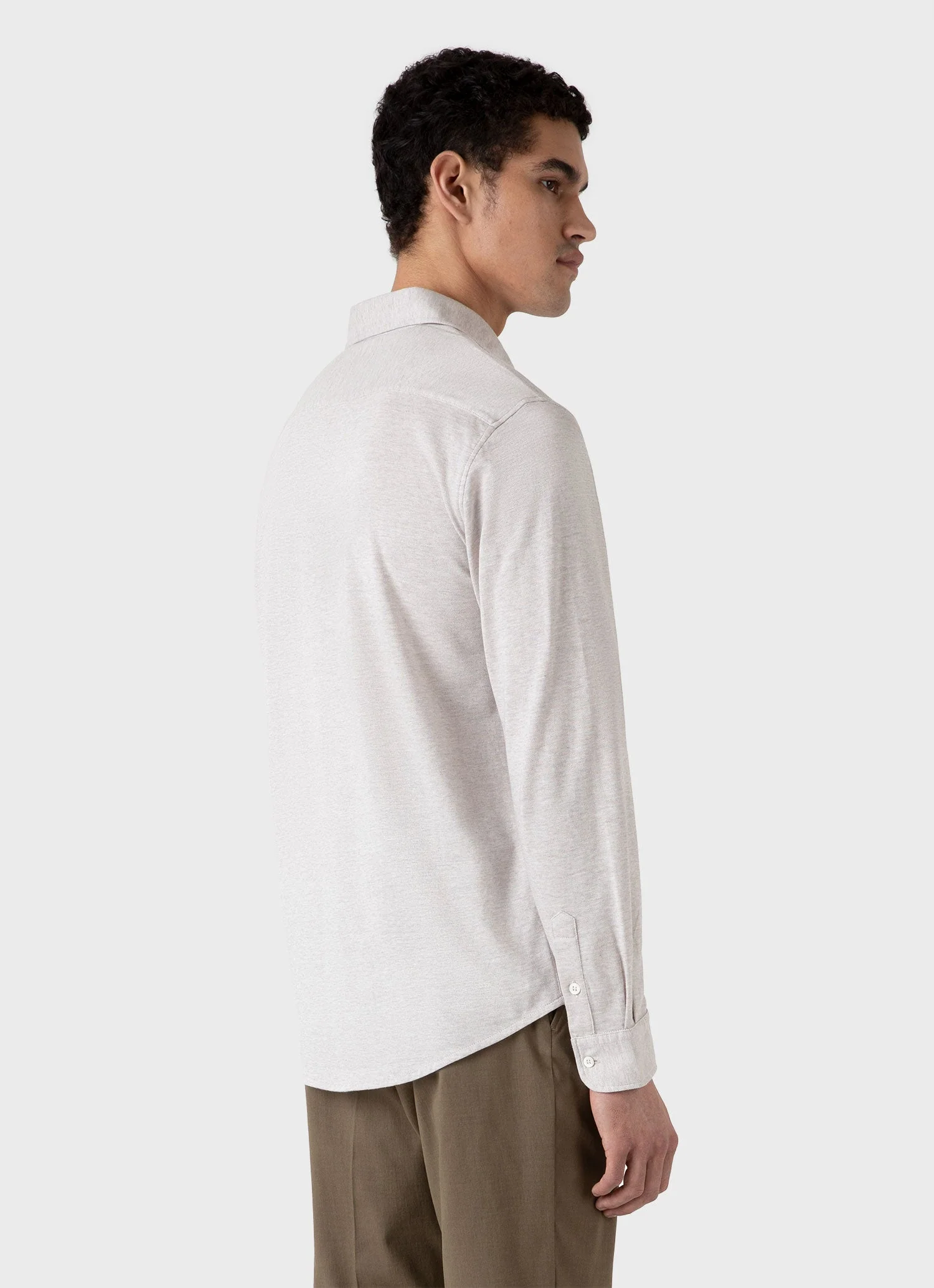 Men's Cotton Cashmere Piqué Shirt in Putty Melange - Image 5