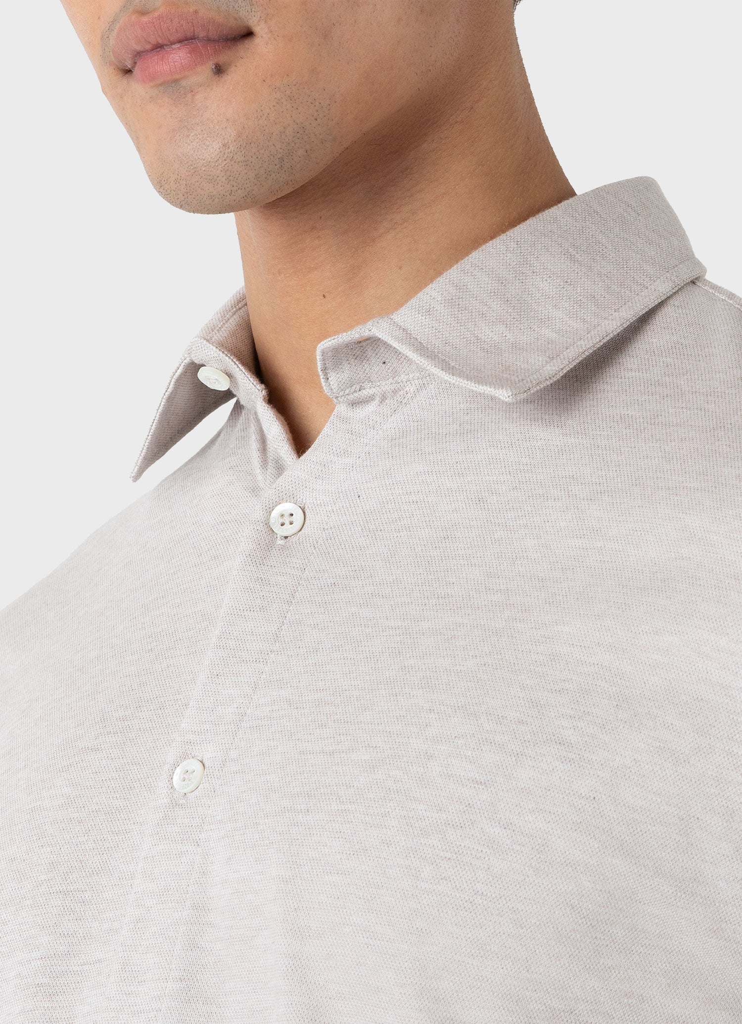 Men's Cotton Cashmere Piqué Shirt in Putty Melange - Image 6