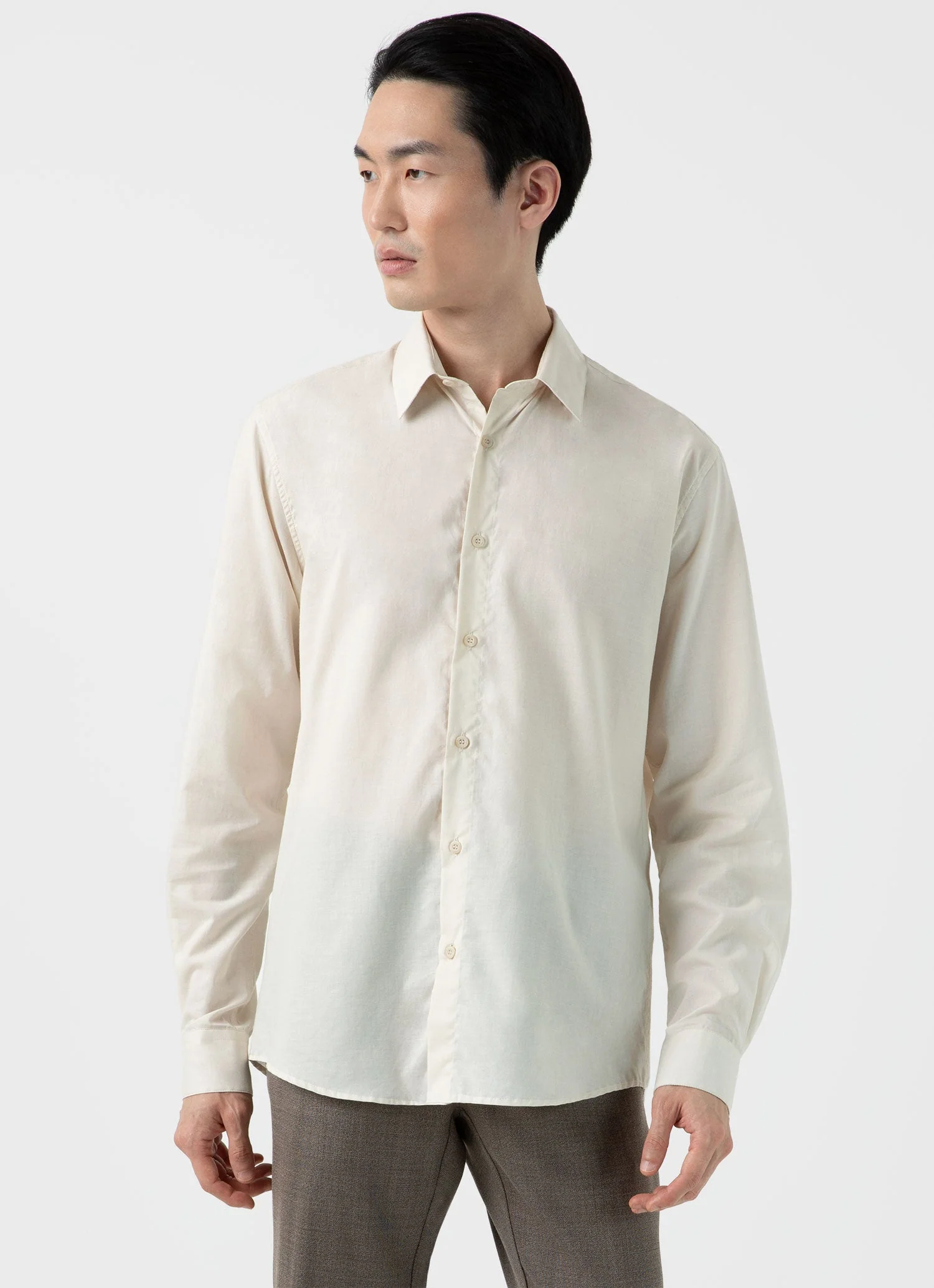 Men's Cotton Cashmere Shirt in Ecru - Image 2
