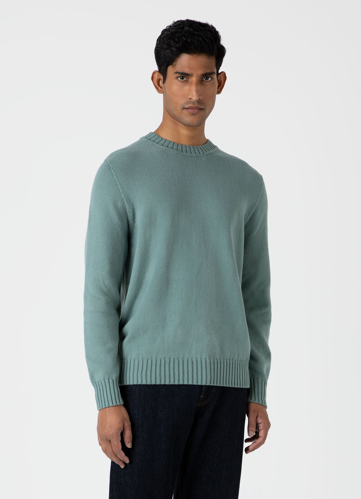 Men's Cotton Crew Neck Jumper in Smoke Green - Image 2
