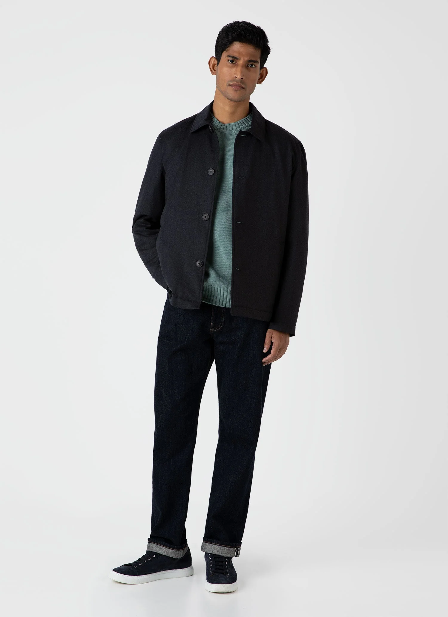 Men's Cotton Crew Neck Jumper in Smoke Green - Image 3