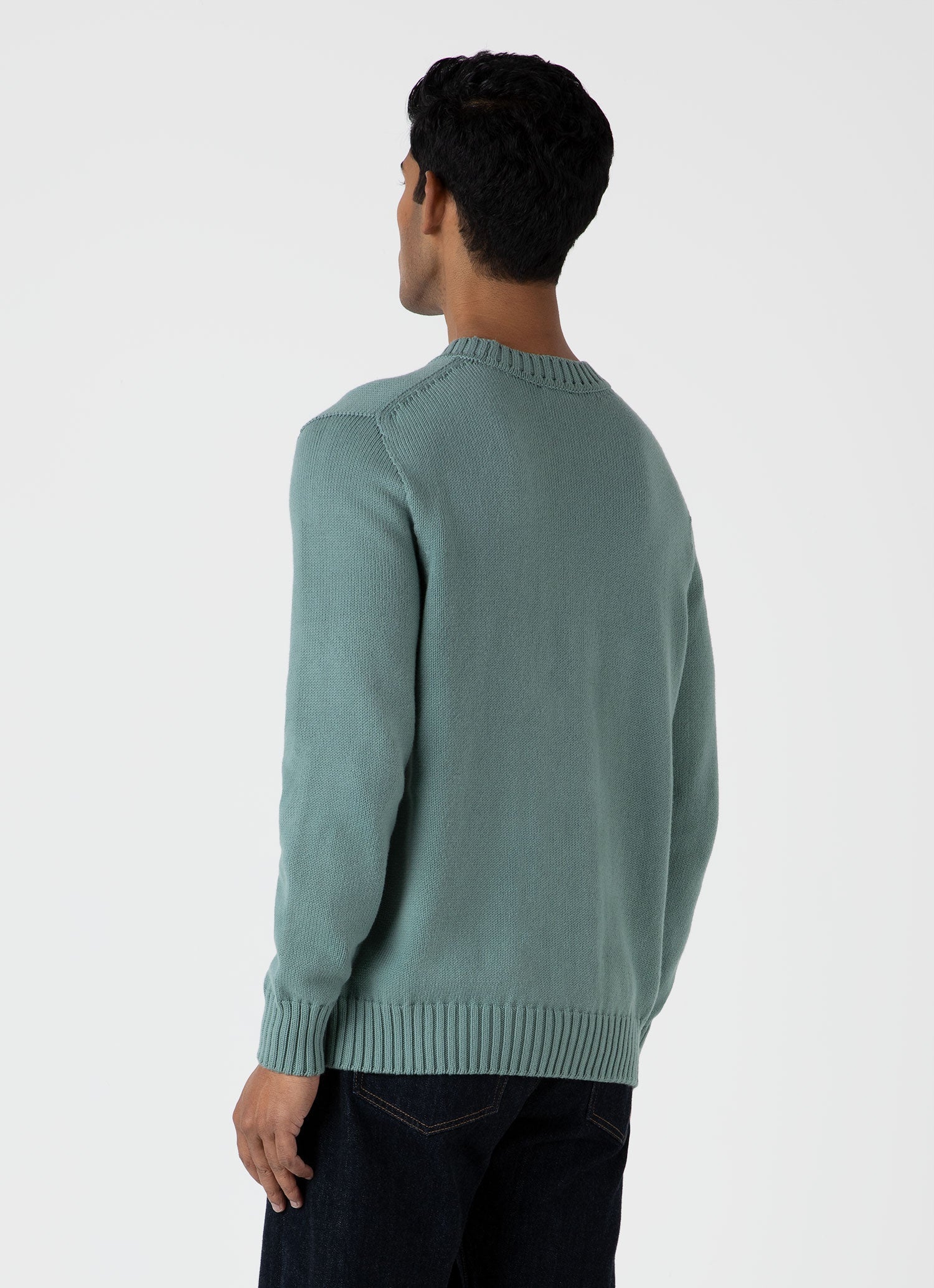 Men's Cotton Crew Neck Jumper in Smoke Green - Image 5