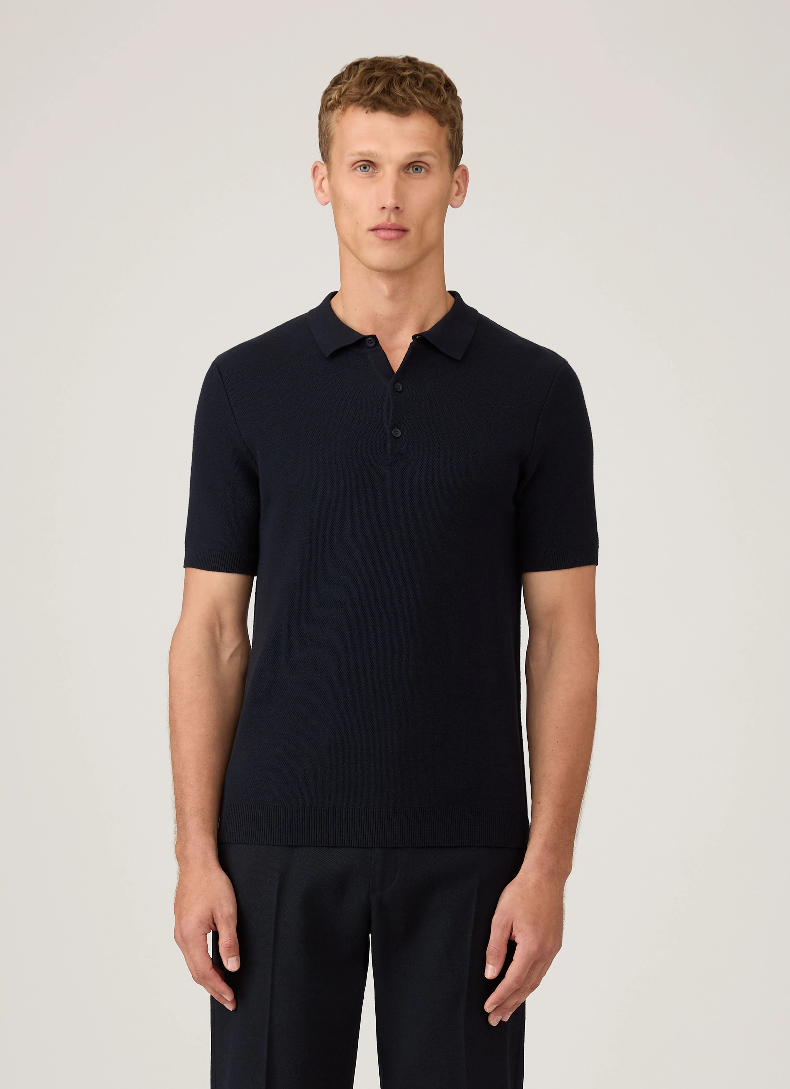 Men's Cotton Knit Polo Shirt in Navy - Image 2