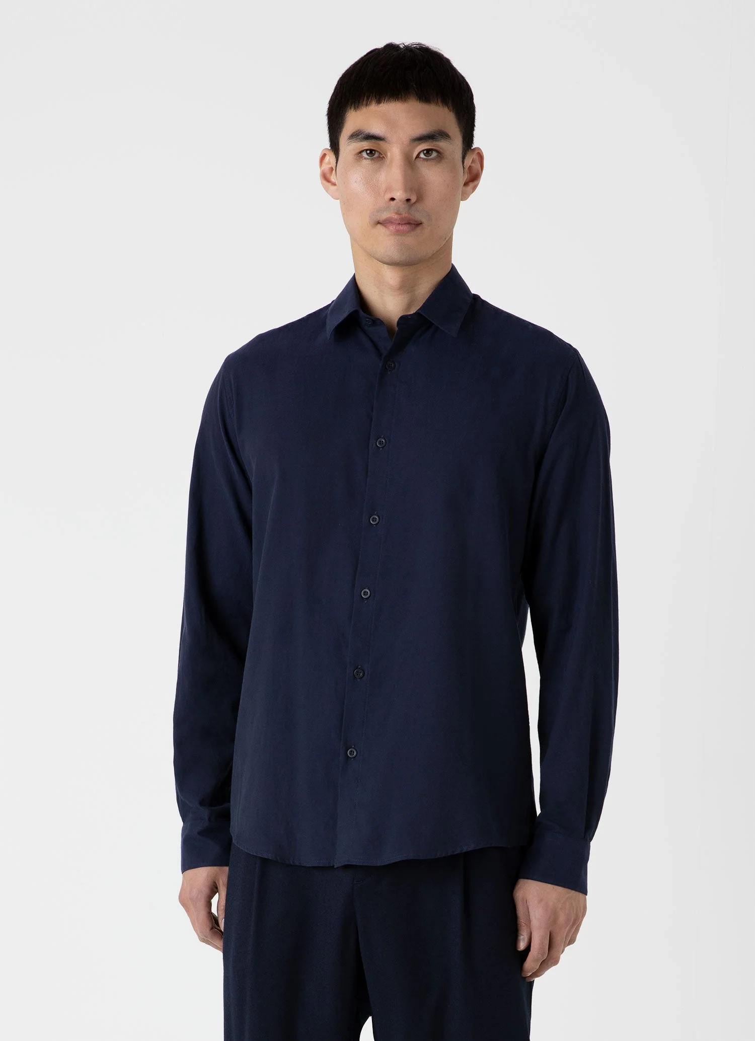 Men's Cotton Flannel Shirt in Navy - Image 2