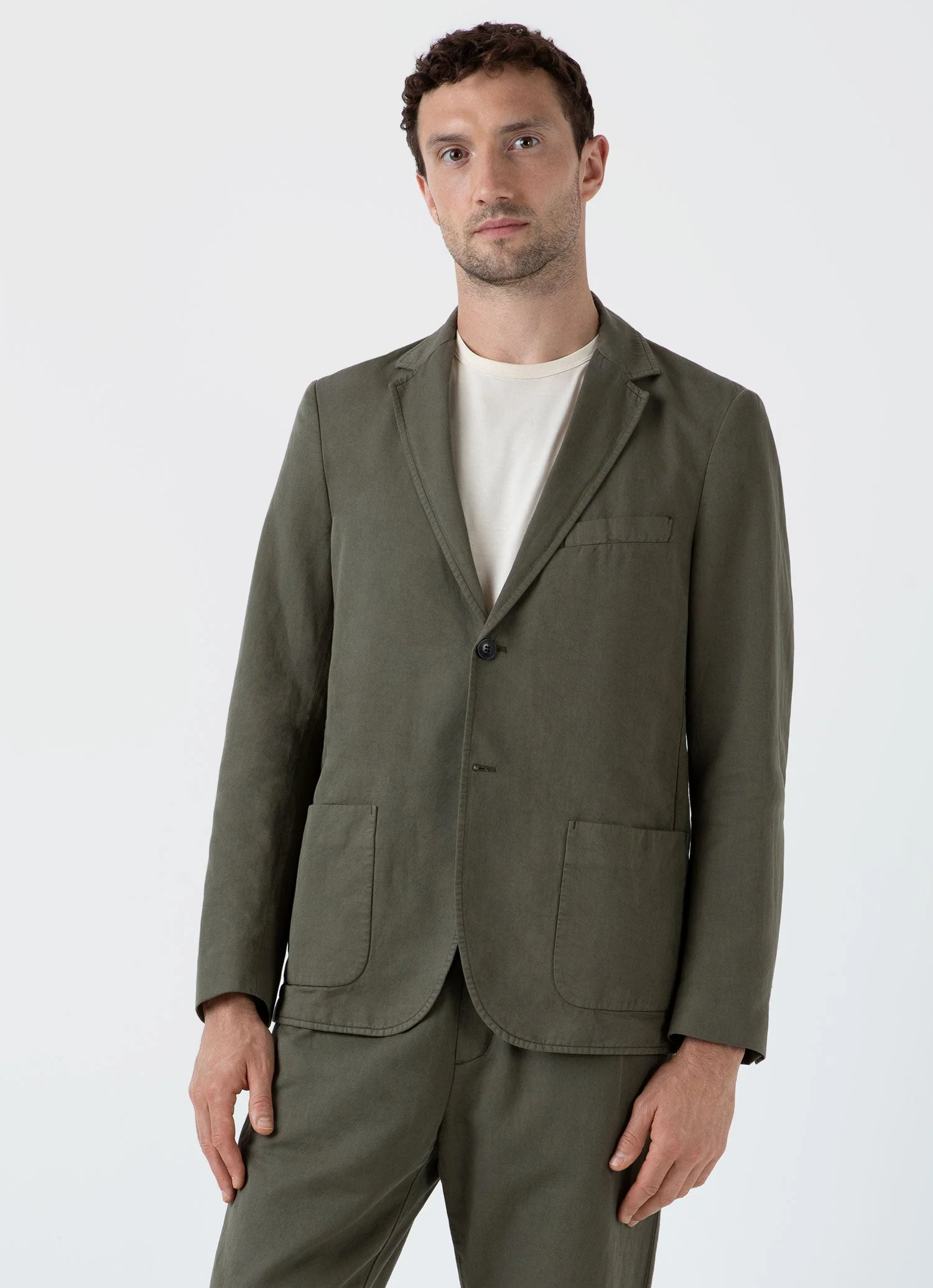 Men's Cotton Linen Unstructured Blazer in Khaki - Image 2