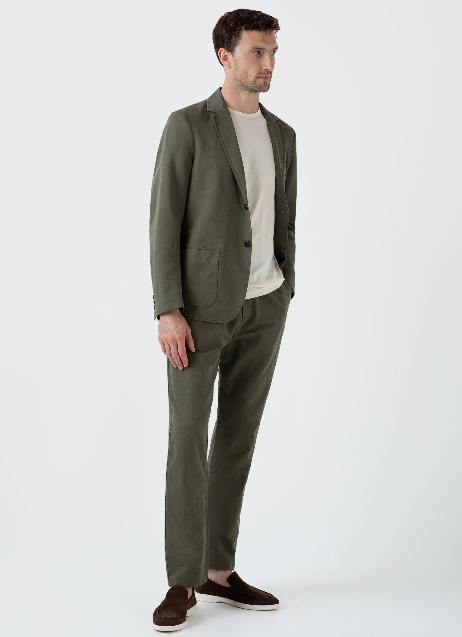 Men's Cotton Linen Unstructured Blazer in Khaki - Image 3
