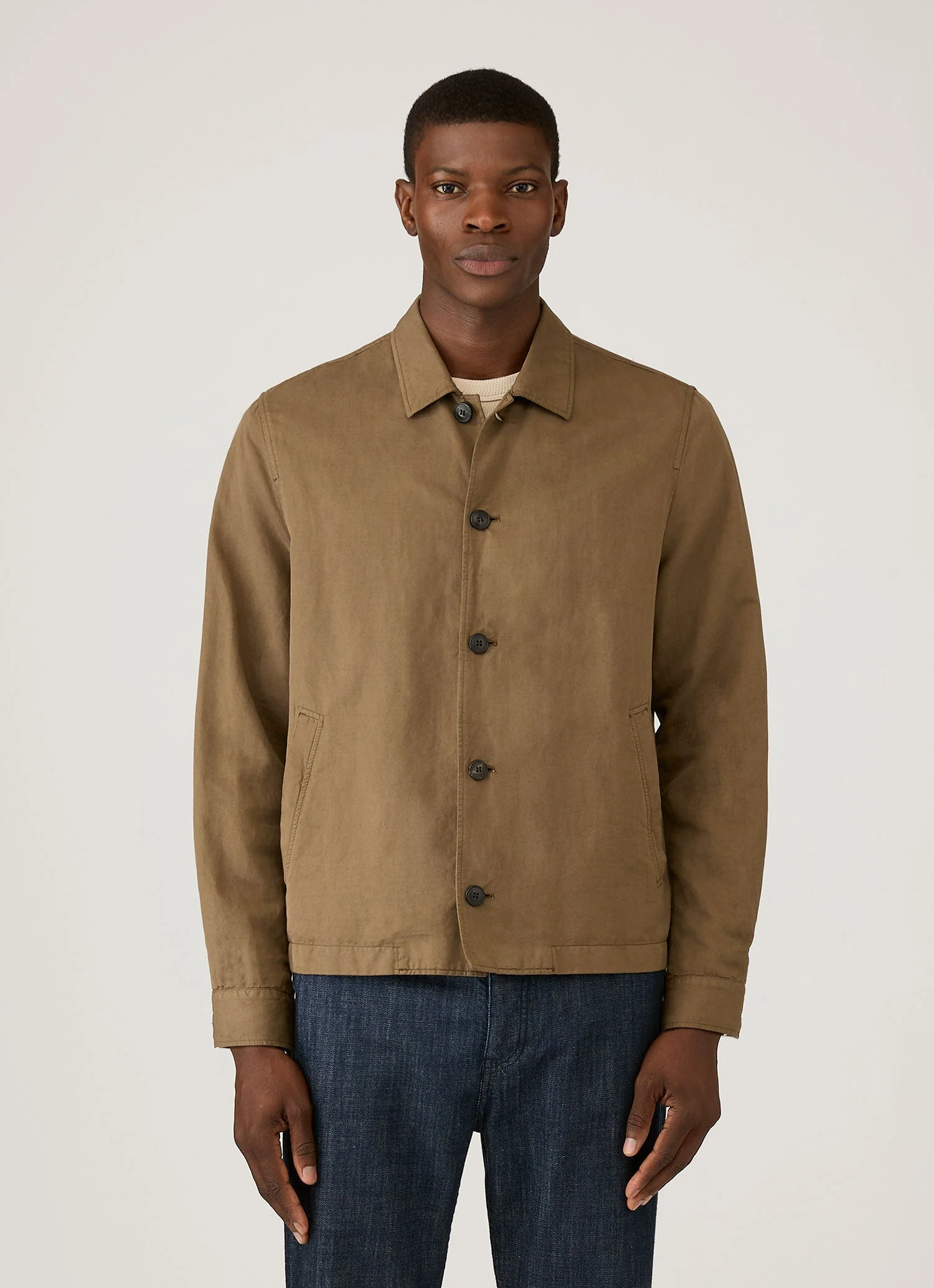 Men's Cotton Linen Jacket in Dark Cedar - Image 2