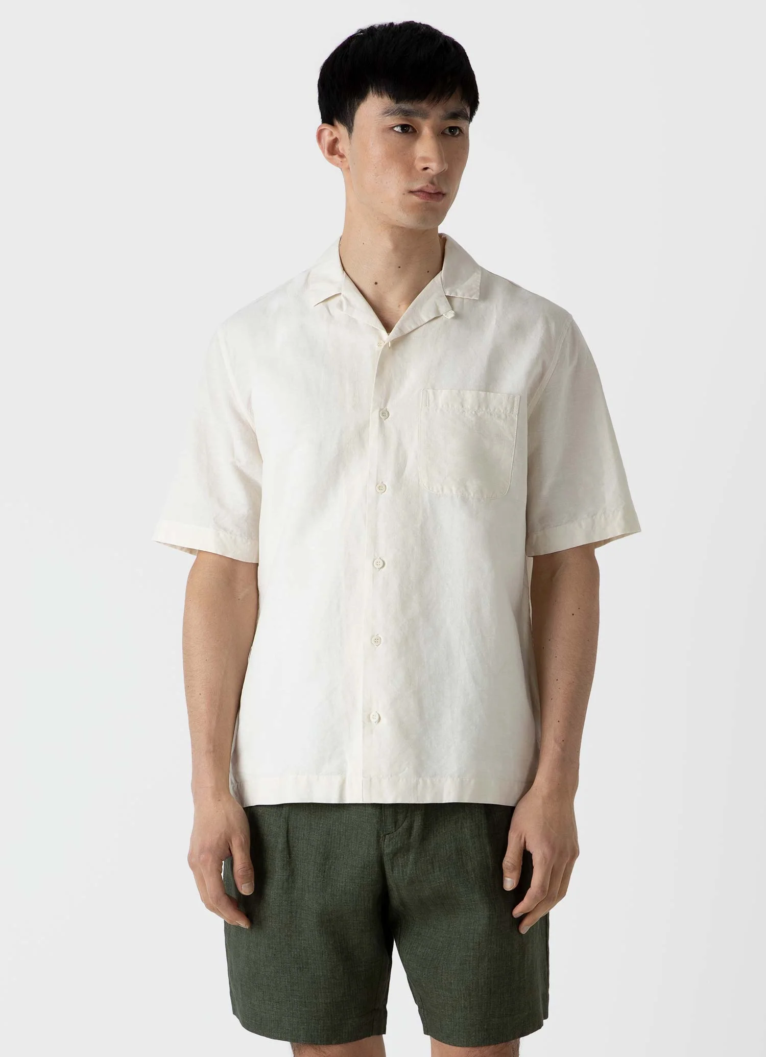 Men's Cotton Linen Shirt in Ecru - Image 2