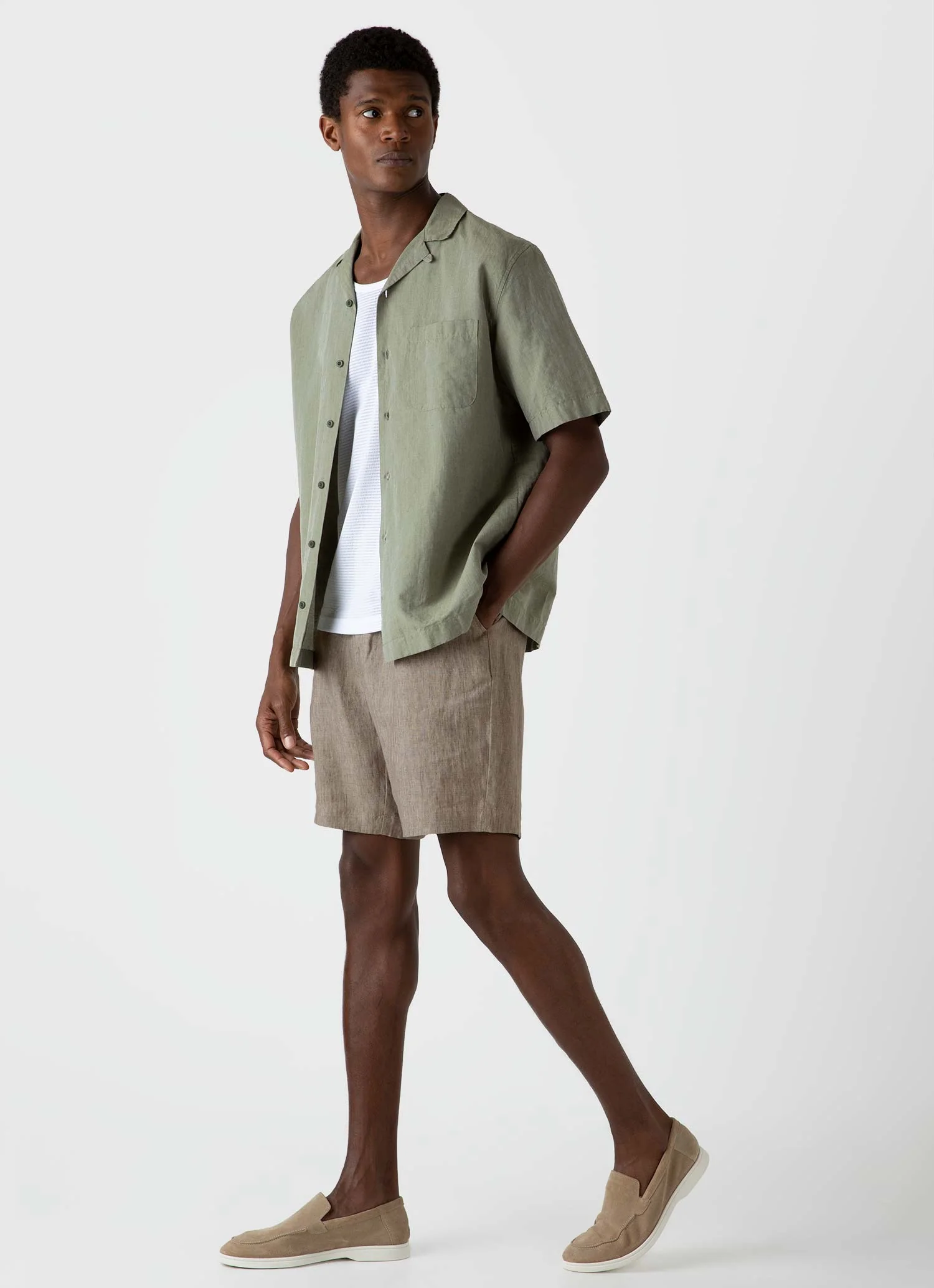 Men's Cotton Linen Shirt in Hunter Green Melange - Image 3