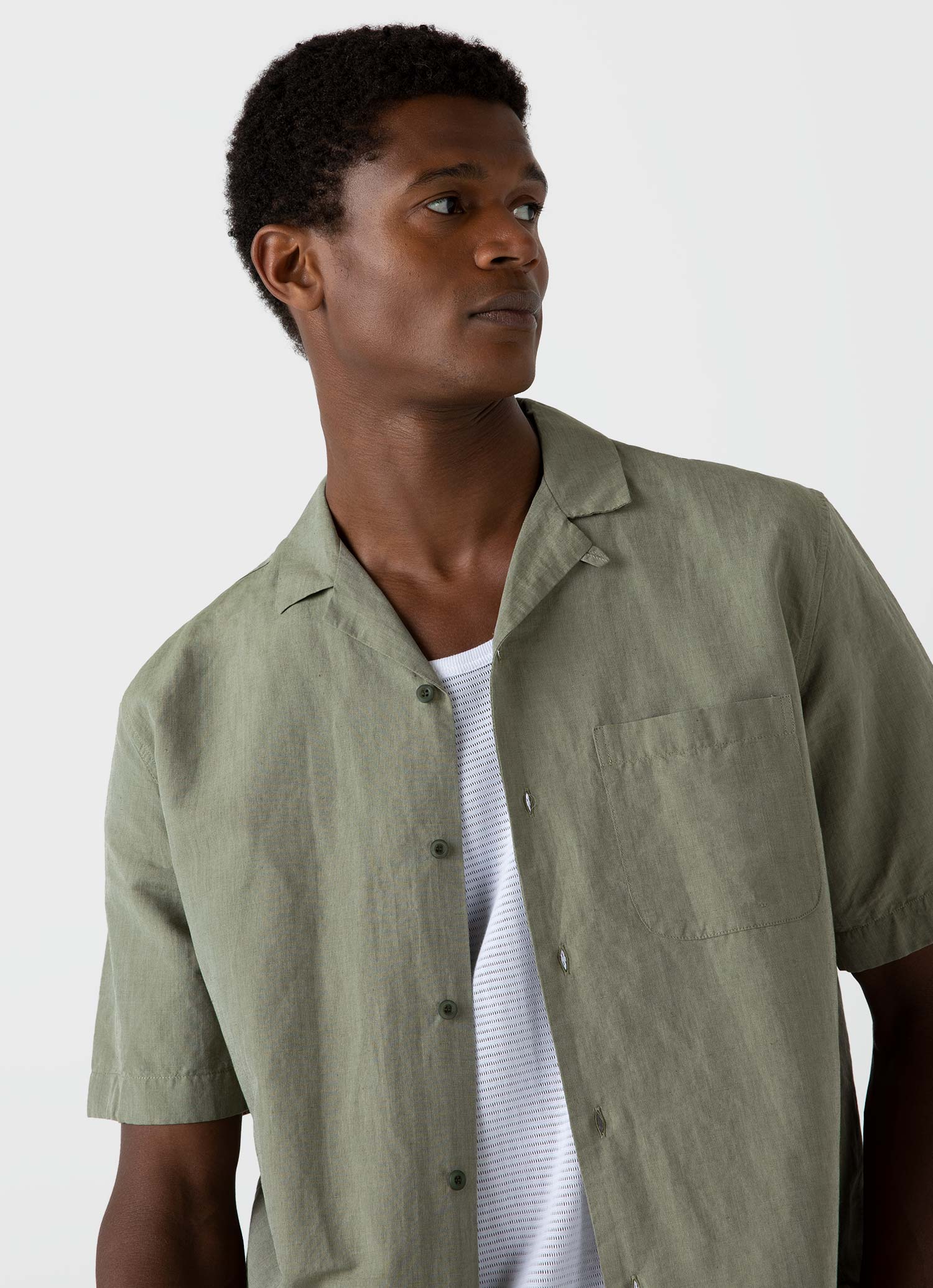 Men's Cotton Linen Shirt in Hunter Green Melange - Image 5
