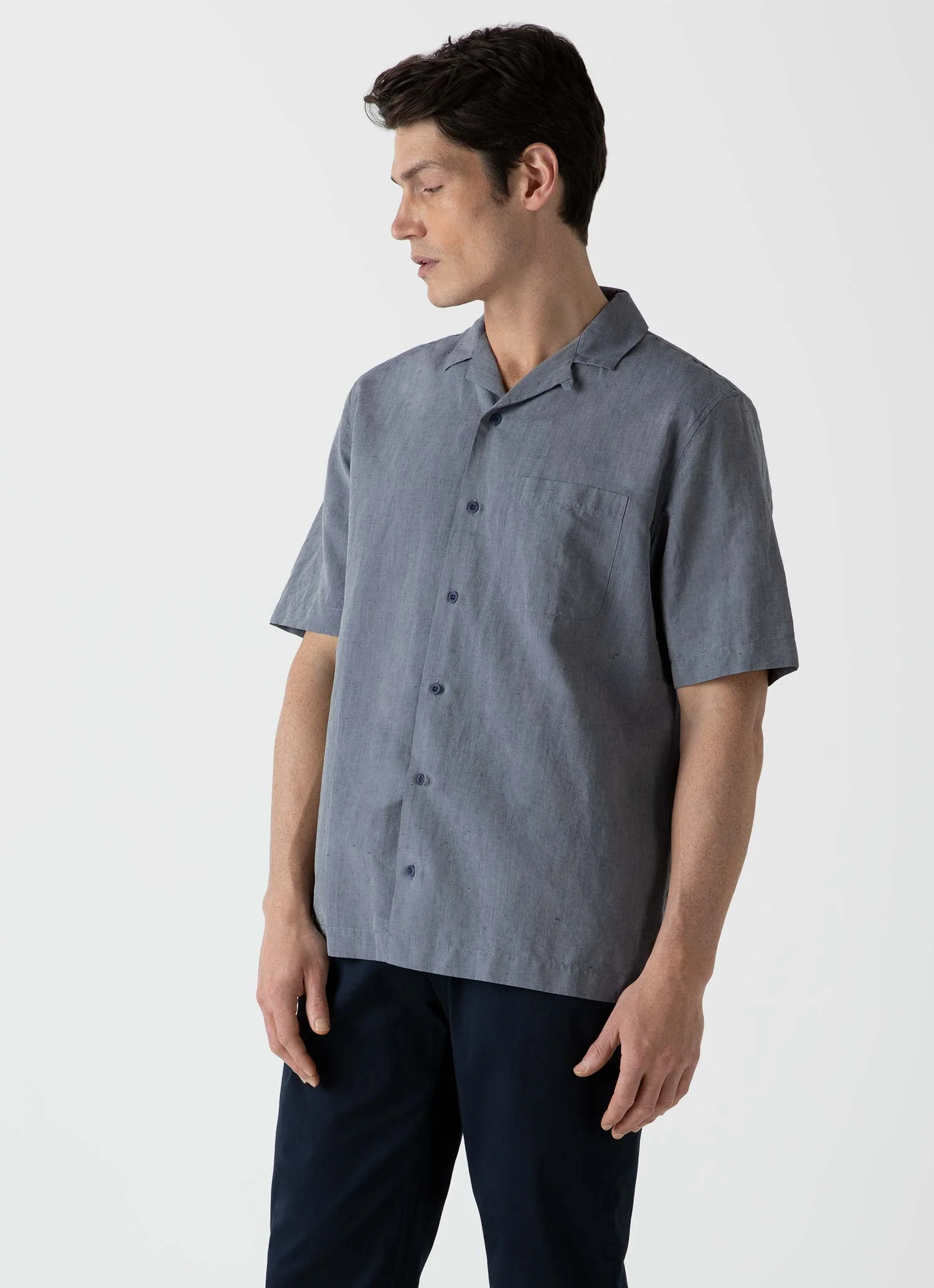 Men's Cotton Linen Shirt in Light Navy Melange - Image 2
