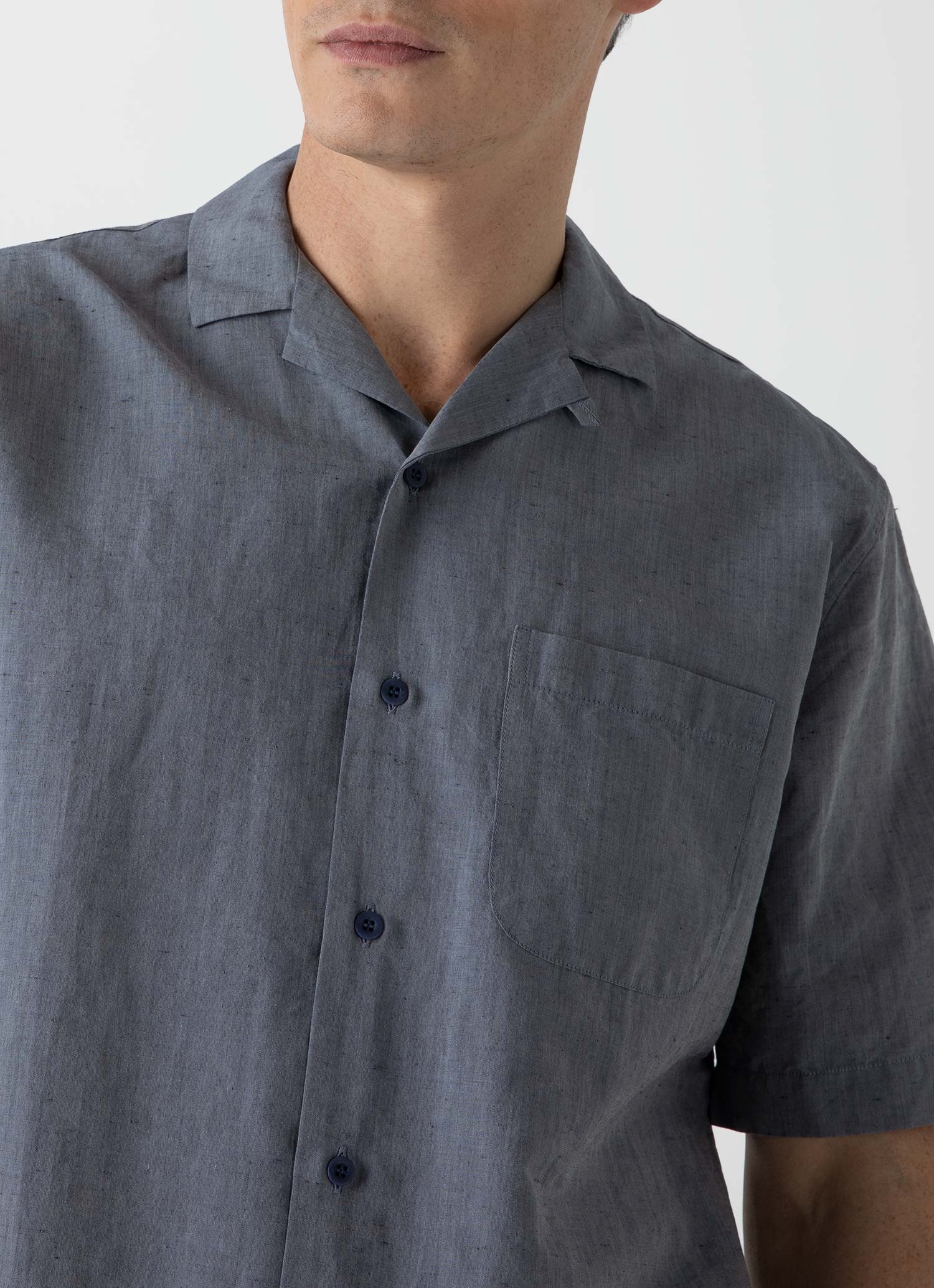 Men's Cotton Linen Shirt in Light Navy Melange - Image 5