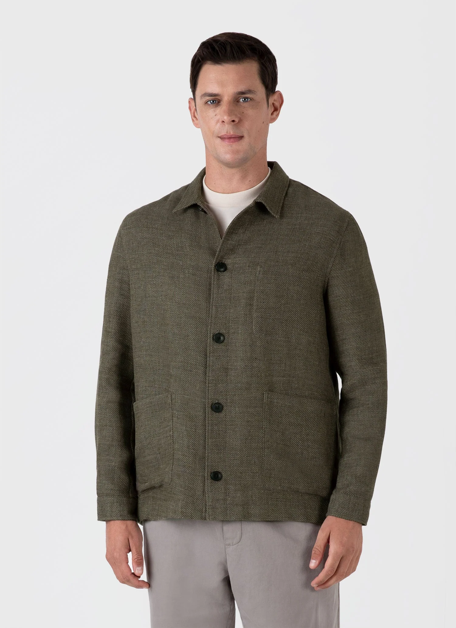 Men's Cotton Linen Twill Twin Pocket Jacket in Khaki - Image 2