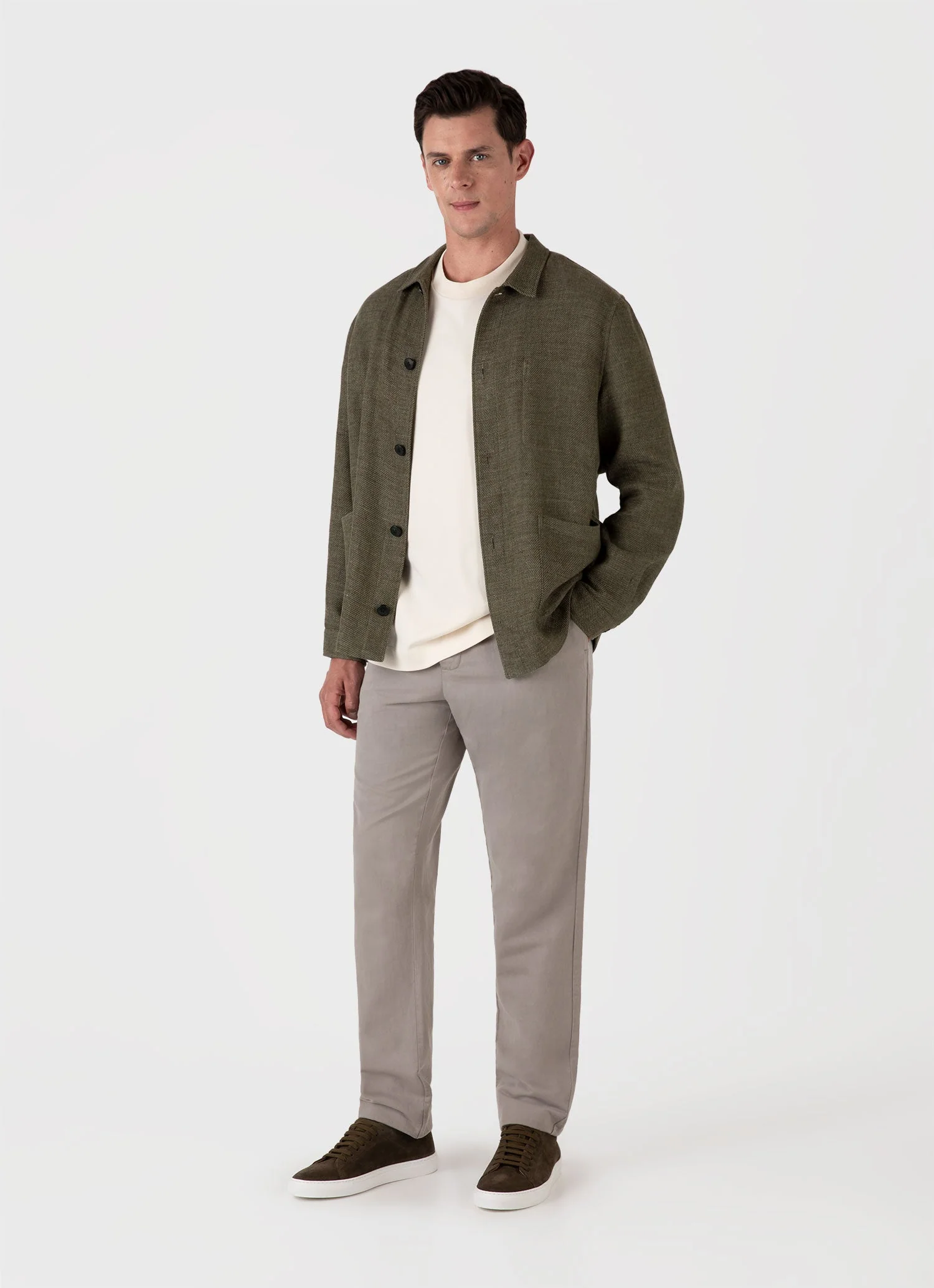Men's Cotton Linen Twill Twin Pocket Jacket in Khaki - Image 3