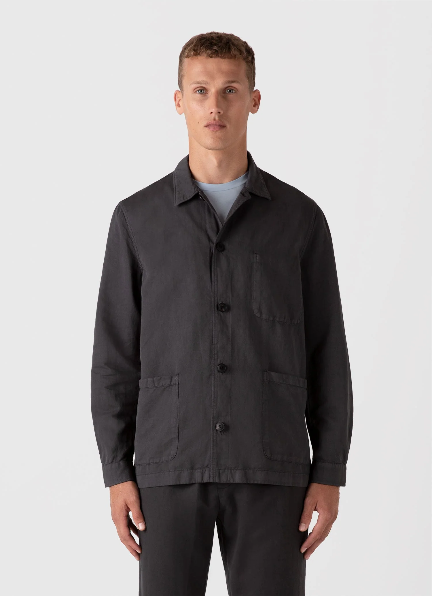 Men's Cotton Linen Twin Pocket Jacket in Charcoal - Image 2