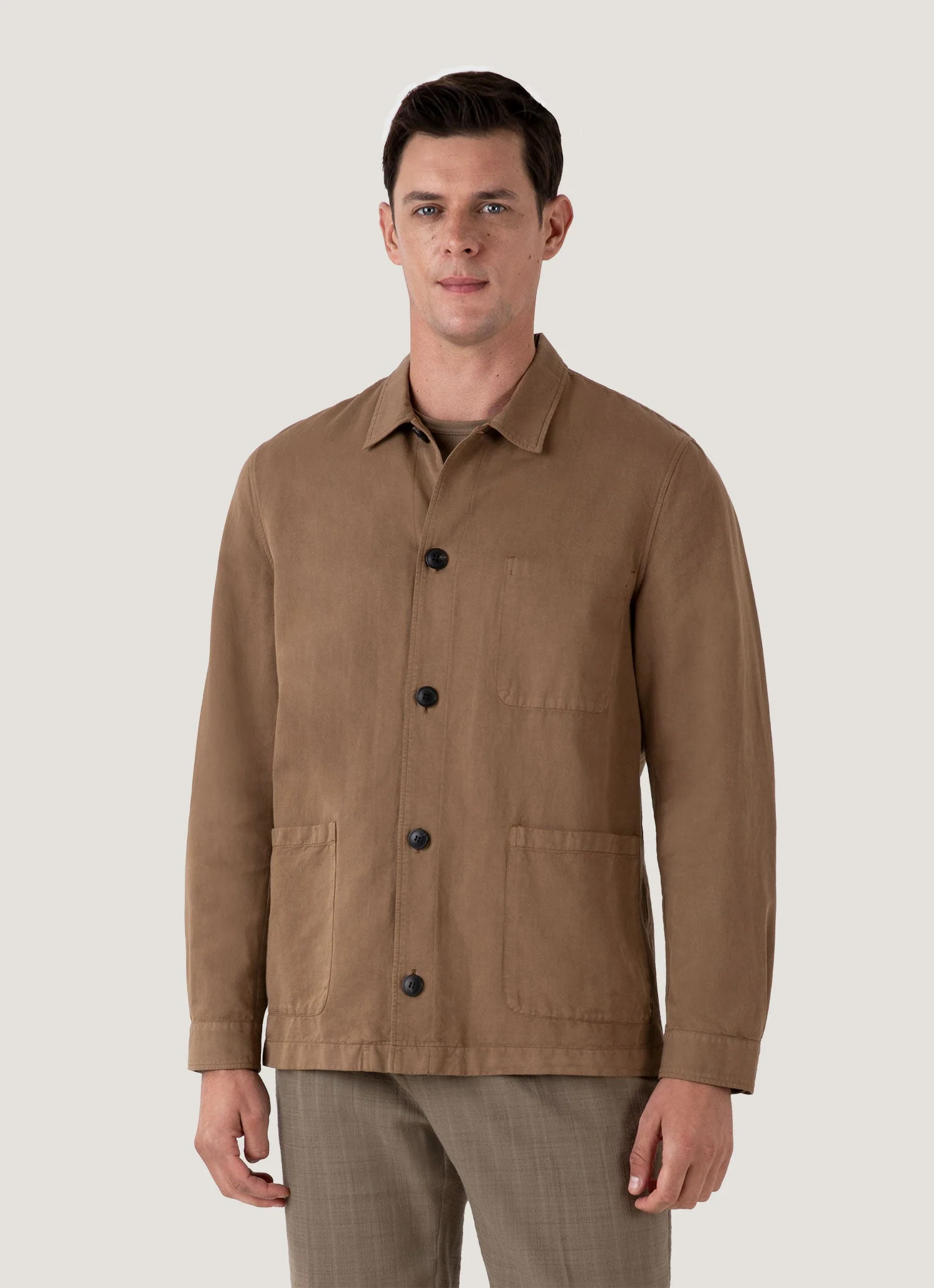 Men's Cotton Linen Twin Pocket Jacket in Dark Tan - Image 2