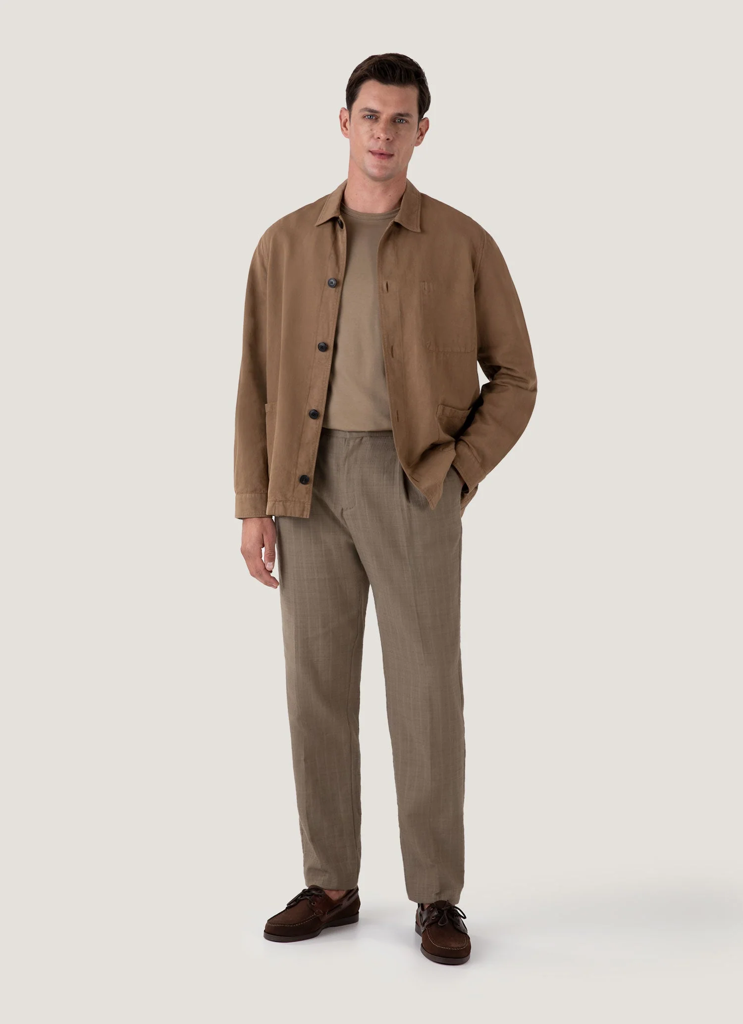 Men's Cotton Linen Twin Pocket Jacket in Dark Tan - Image 3