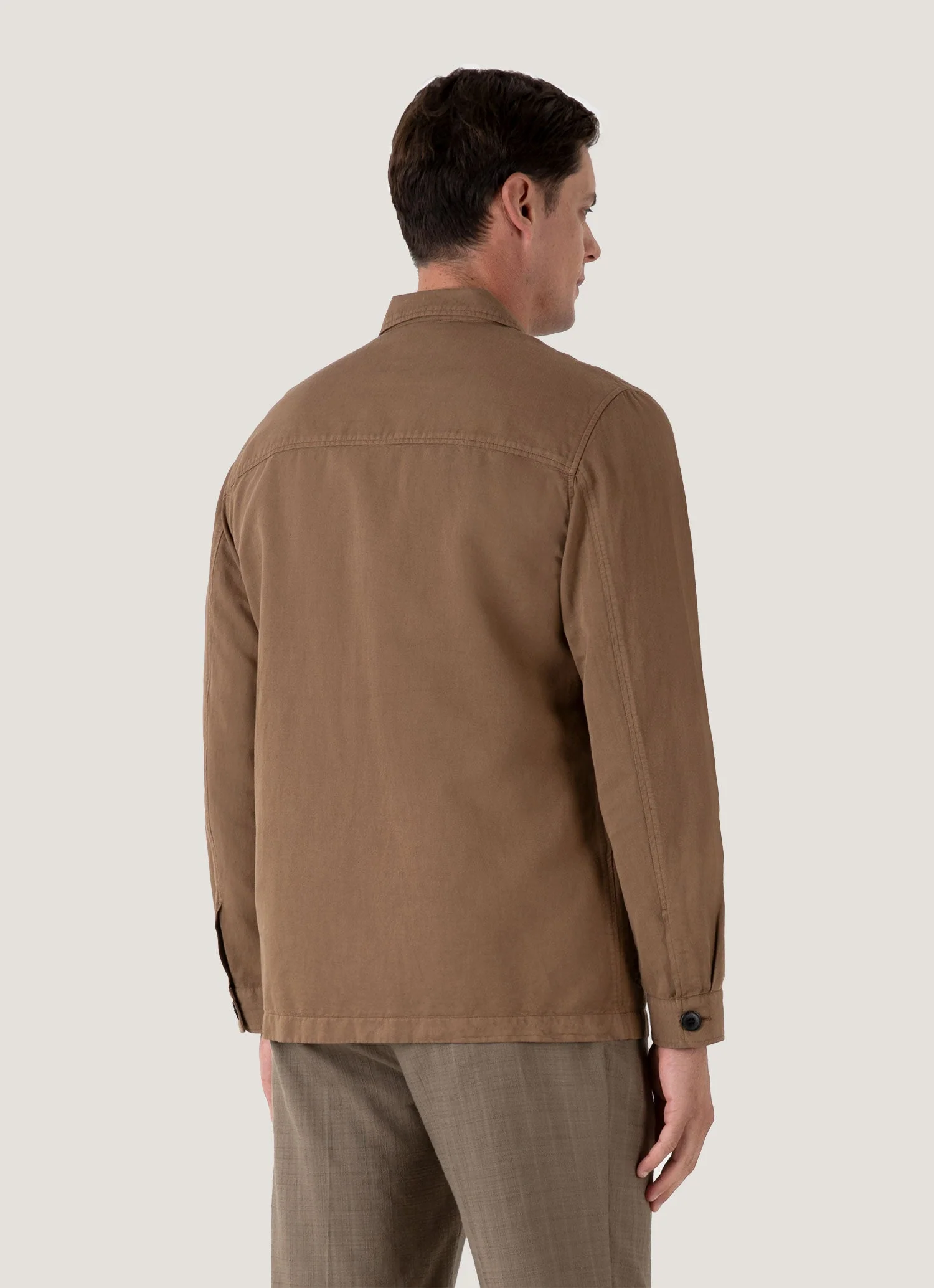 Men's Cotton Linen Twin Pocket Jacket in Dark Tan - Image 5