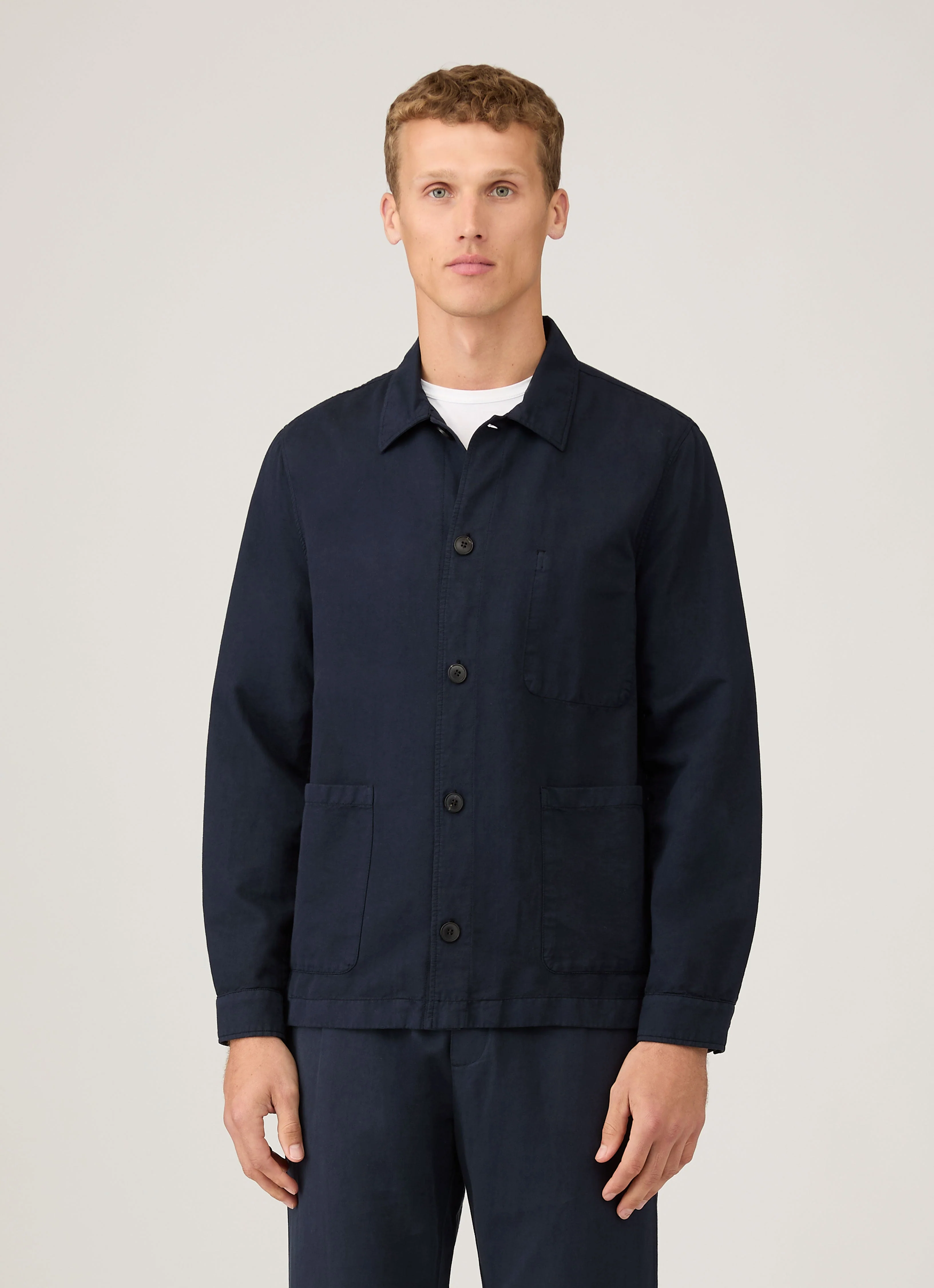 Men's Cotton Linen Twin Pocket Jacket in Navy - Image 2